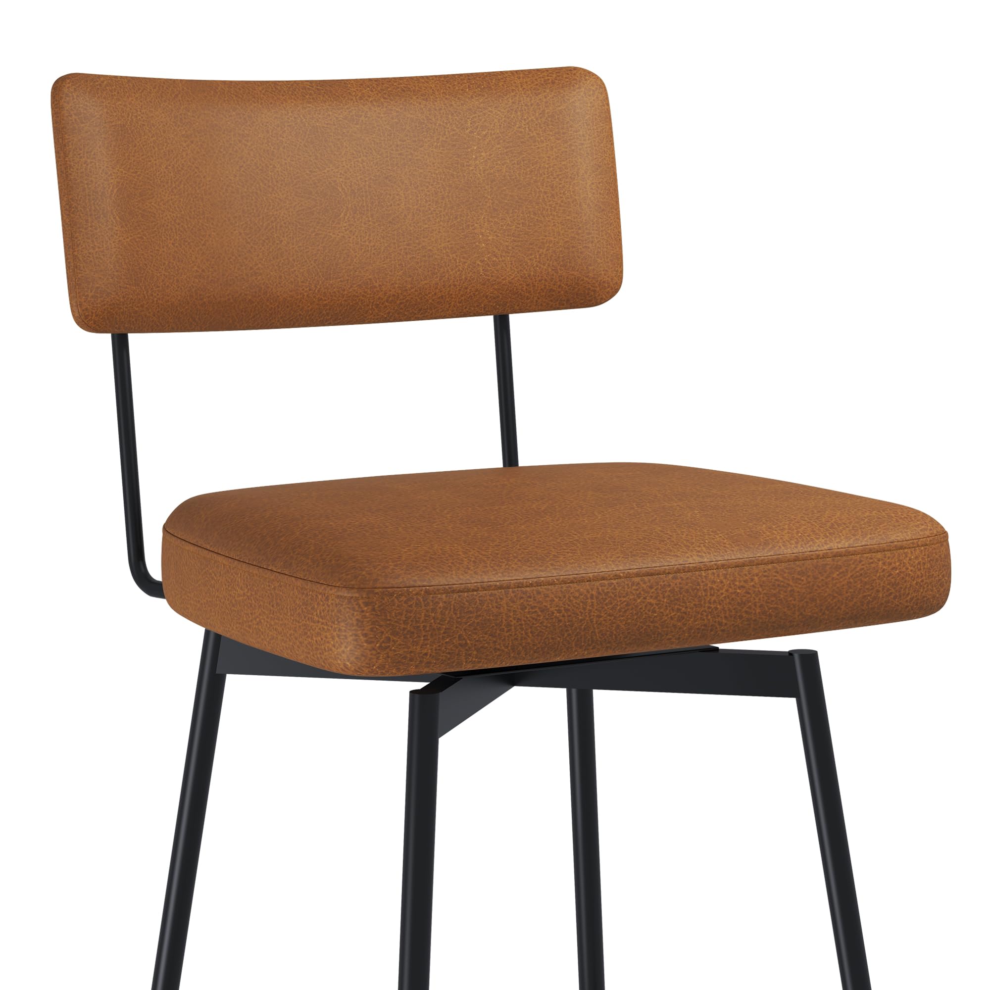 Erdoru Bar Stools Set of 2, Upholstered Swivel Barstools with Back and Metal Legs for Kitchen Island, 27.4" Seat Height, Fabric in Faux Leather, Saddle Brown