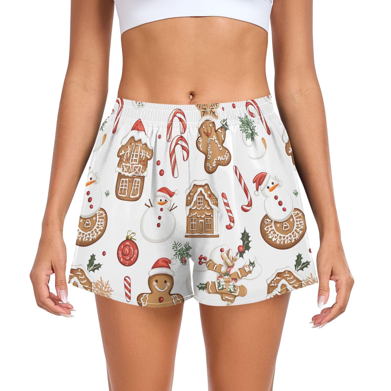 UMIRIKO Women's Athletic Shorts Gingerbread Cookies Christmas Running Shorts Sporty Short Gym Elastic Workout Shorts 202b7064