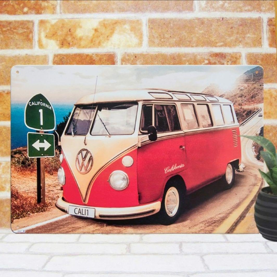 Amazon.co.jp: デザイン看板kワーゲンバス赤色ポスターvwグッズ自動車 