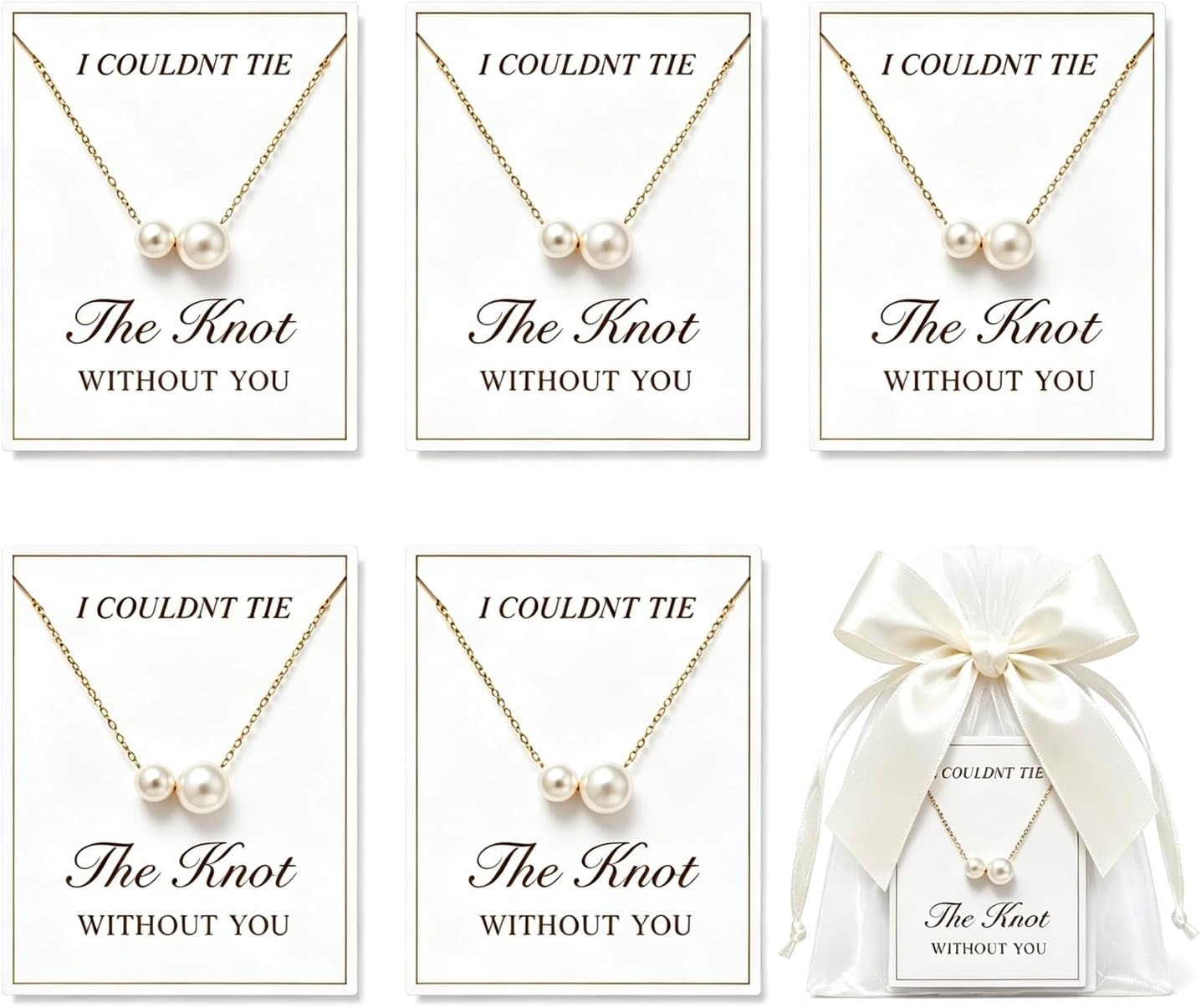 Bridesmaid Necklace Set of 4/6/8, 14k Gold Dainty Pearl Necklace, For Women Tie The Knot Necklace Wedding Gifts Bridesmaids Proposal Gift, Courthouse Wedding Accessories, Bridal Party Gifts