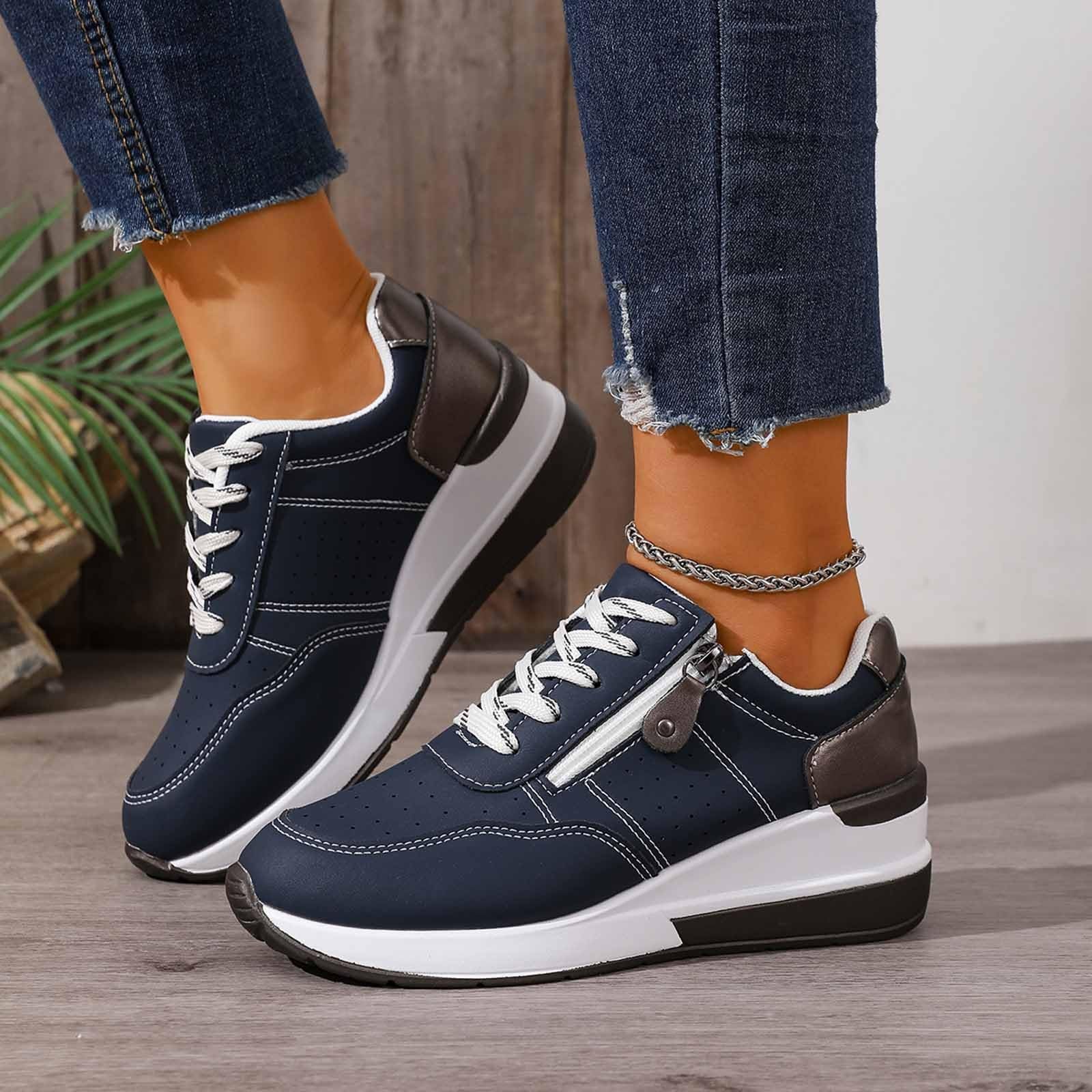 Générique Baskets Orthopédiques avec Fermeture éclair, Baskets Décontractées avec Soutien De La Voûte Plantaire pour Femme, Chaussures De Tennis Confortables à Enfiler