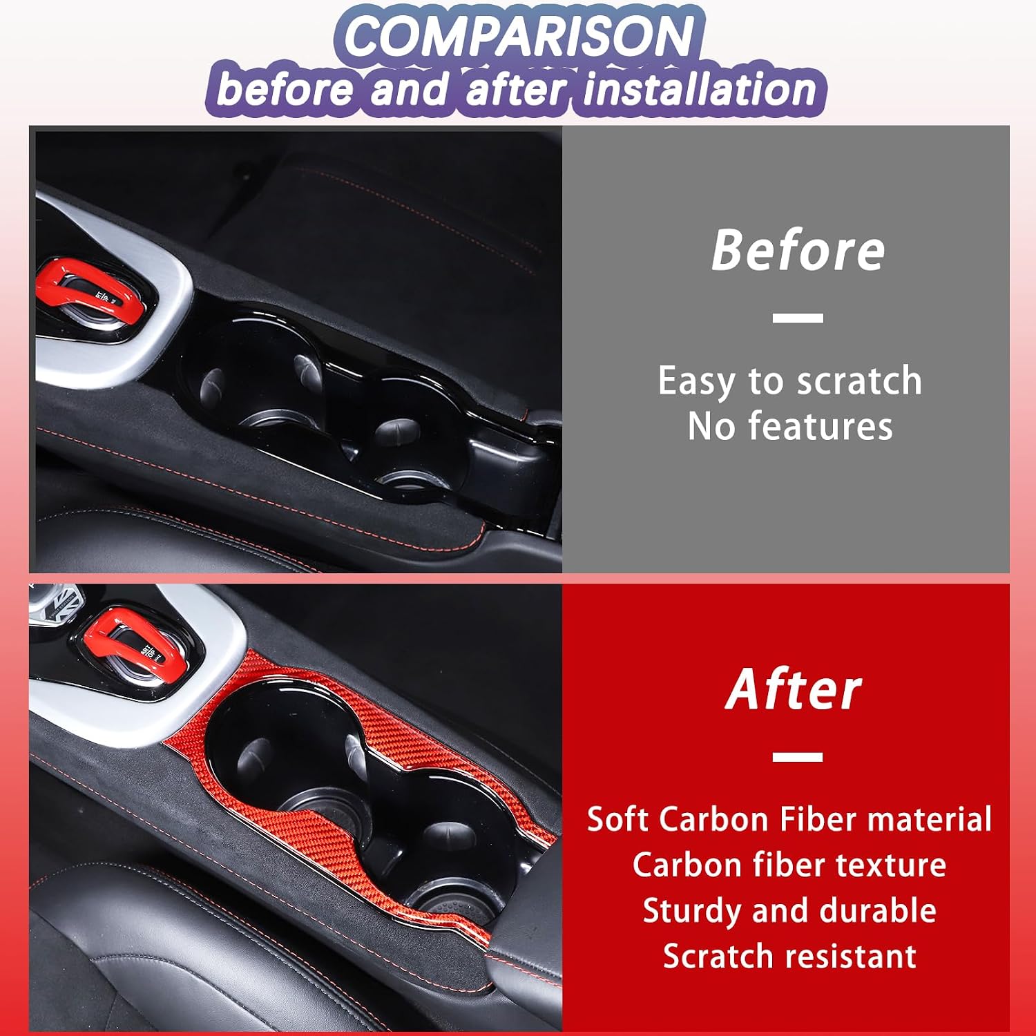 Center Console Armrest Lid Cup Holder Panel Cover Trim Compatible with Lotus Emira V6 2021-2023,Soft Carbon Fiber Waterpoof Central Control Gear Shift Panel Trim Accessories 1PCS (Red Carbon)