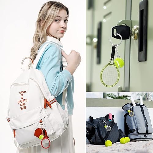 Miniatura 7 de AUHOKY 18 llaveros de raqueta de tenis, anillo dividido de pelota de tenis de aleación de moda, llavero dividido de estilo deportivo para el equipo