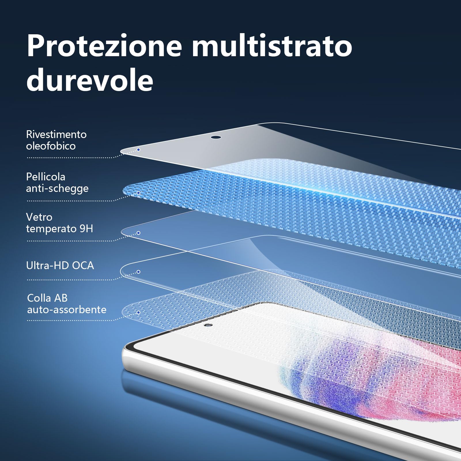 NEW'C 3 Pezzi, Vetro Temperato per Samsung Galaxy A53 5G, Pellicola Prottetiva Anti Graffio, Anti-Impronte, Senza Bolle, Durezza 9H, 0,26mm Ultra Trasparente, Ultra Resistente