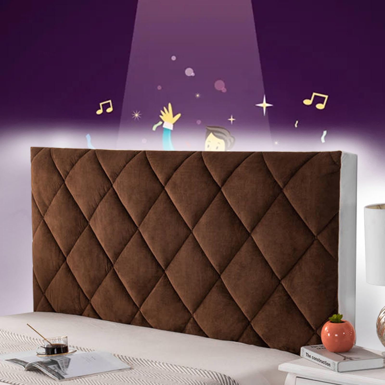 Headboard Slipcover Cream Bed Double Headboard Cover King Size Velvet White Stretch Protective Dustproof Cover Stretch Bed Backrest Slipcover Single Double Queen,brown-220cm
