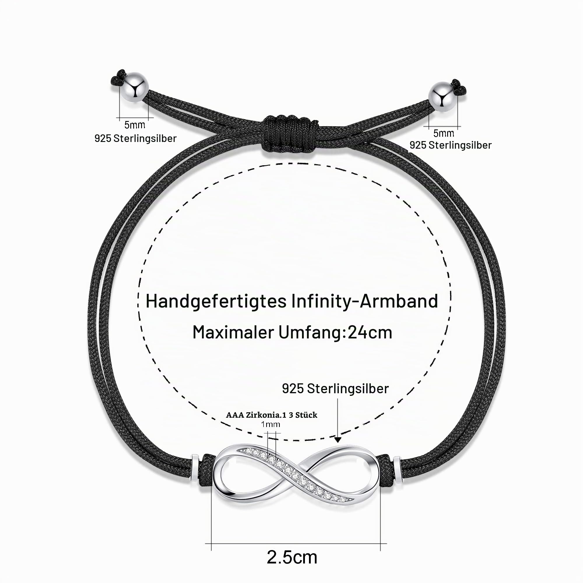 Jrêveinfini Unendlichkeit Armband Silber 925 Damen Mädchen, Personalisierte Geschenke für Frauen Mama Mädchen mit Geschenkbox, Verstellbar 14+9 cm