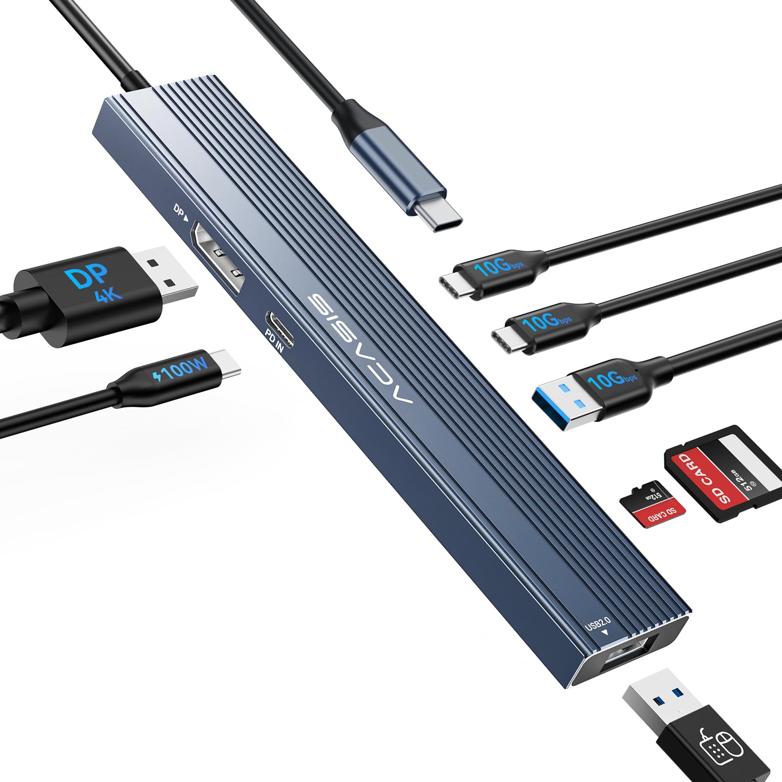 ACASIS USB C Hub with DP Port 10Gbps Multiport Adapter with 4K Display Port 3*USB3.2 Gen2+USB2.0 480M/bps Data Port 100W Power Delivery SD/TF3.0 USB C to Displayport for Video Editors and More-picture-22