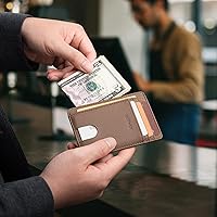 Vista 214 de Buffway - Billetera delgada minimalista de cuero con protección RFID para hombre y mujer Café Lichee