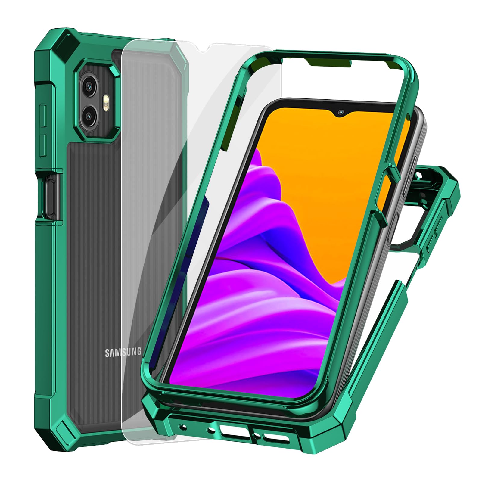 Ailiber Case for Samsung Galaxy Xcover 6 Pro, Xcover 6 Pro Phone Case with Screen Protector, Dual Layer Shockproof Bumper, Clear Transparent Anti Yellowing, Military Grade Drop Protection Cover-Green