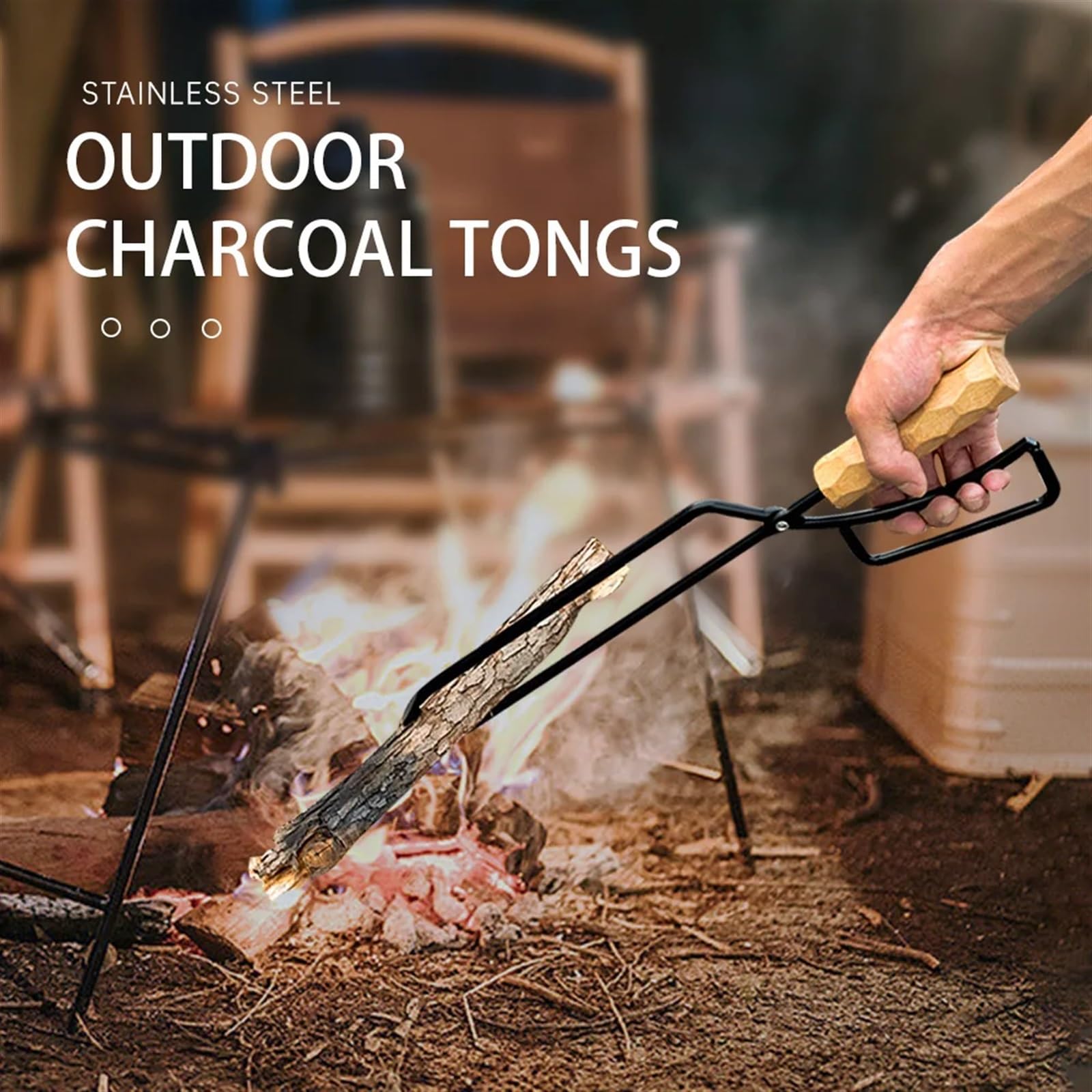 Feuerstellenzange, Metall, Holz, Grill, Feuerzange, Langer Griff, Holzofen, Kamin, Holzkohle-Clip, tragbar, leicht, Outdoor-Camping-Ausrüstung für Innenkamin, Außenfeuerstelle
