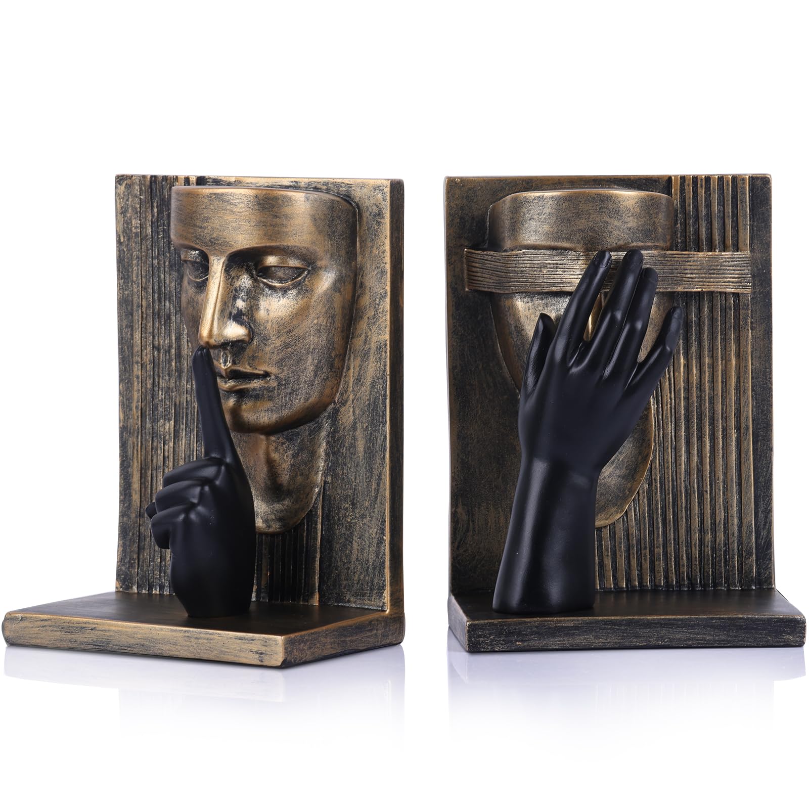Set di 2 fermalibri con scultura astratta, stile moderno, nero e oro, statue decorative uniche per libreria, casa, ufficio e biblioteca (oro nero)