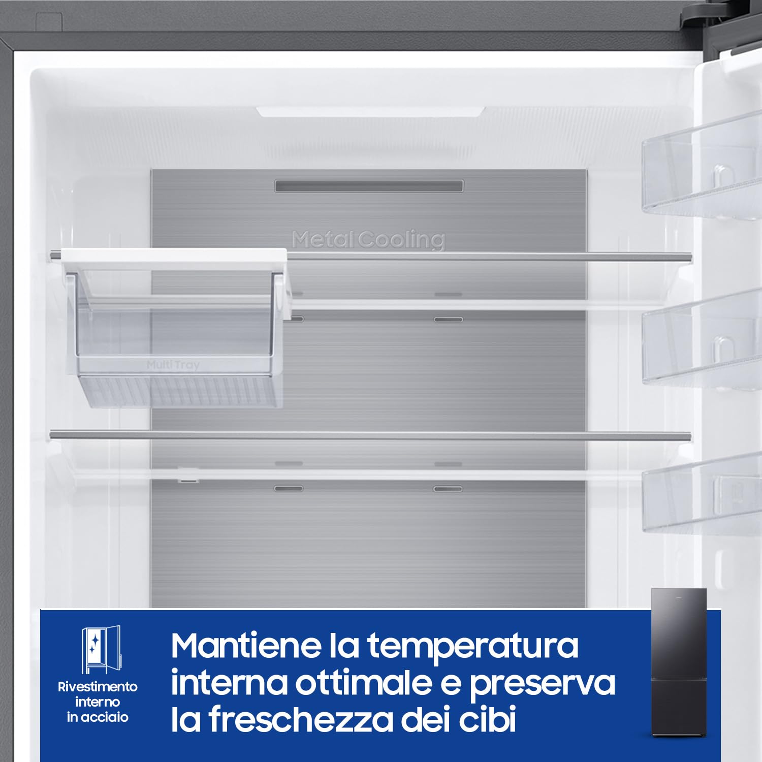 Samsung Frigorifero Combinato F1rst 75 AI RB53DG706AB1/EF, Wifi, Largo 75cm, Twin Cooling Plus, Metal Back, Total No Frost, 538 L, LxAxP: 75,6 x 203 x 71,1 cm, Antracite