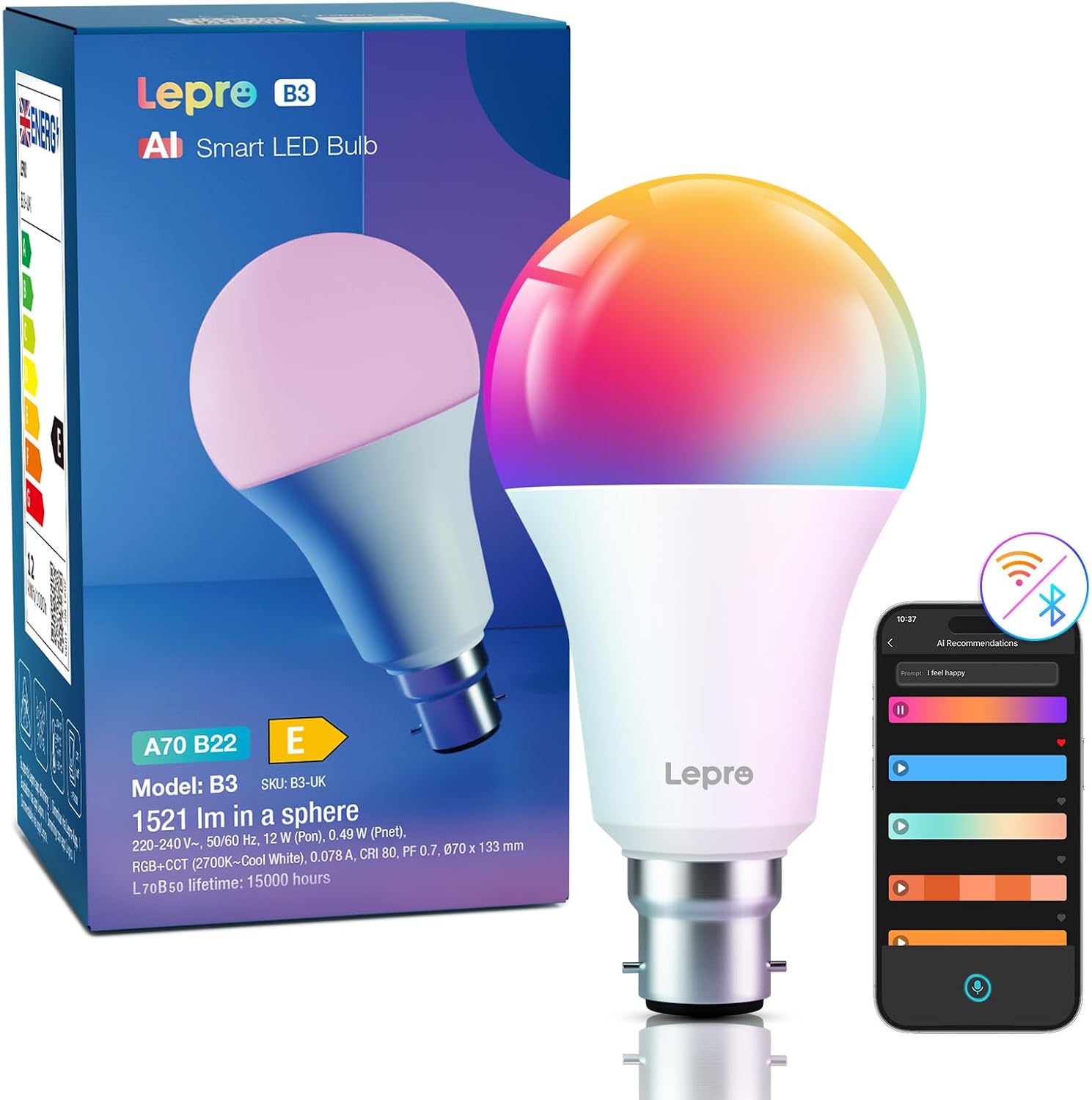 Lepro B22 colour changing smart bulb with 1521 lumen output