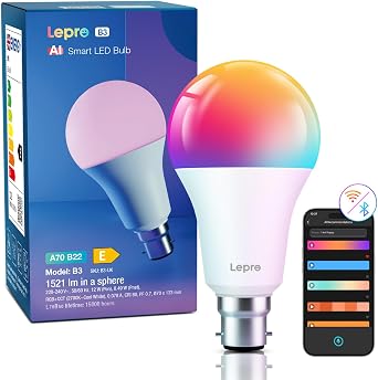 Lepro B22 AI Smart Bulb, 1520lm Dimmable WiFi LED Light Bulb, 12W=100W [Energy Class E]