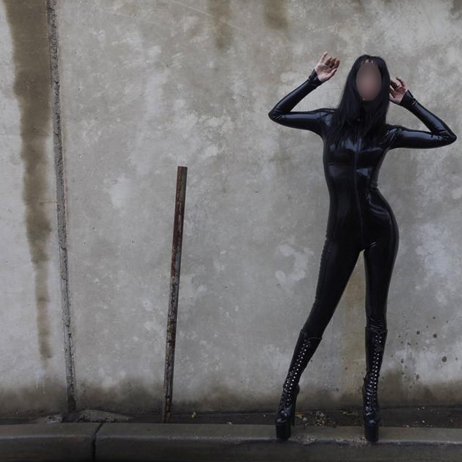 Catsuit in lattice con cerniera frontale, tuta nera classica, unisex, personalizzabile, spessore 0,4 mm, Nero , Customized