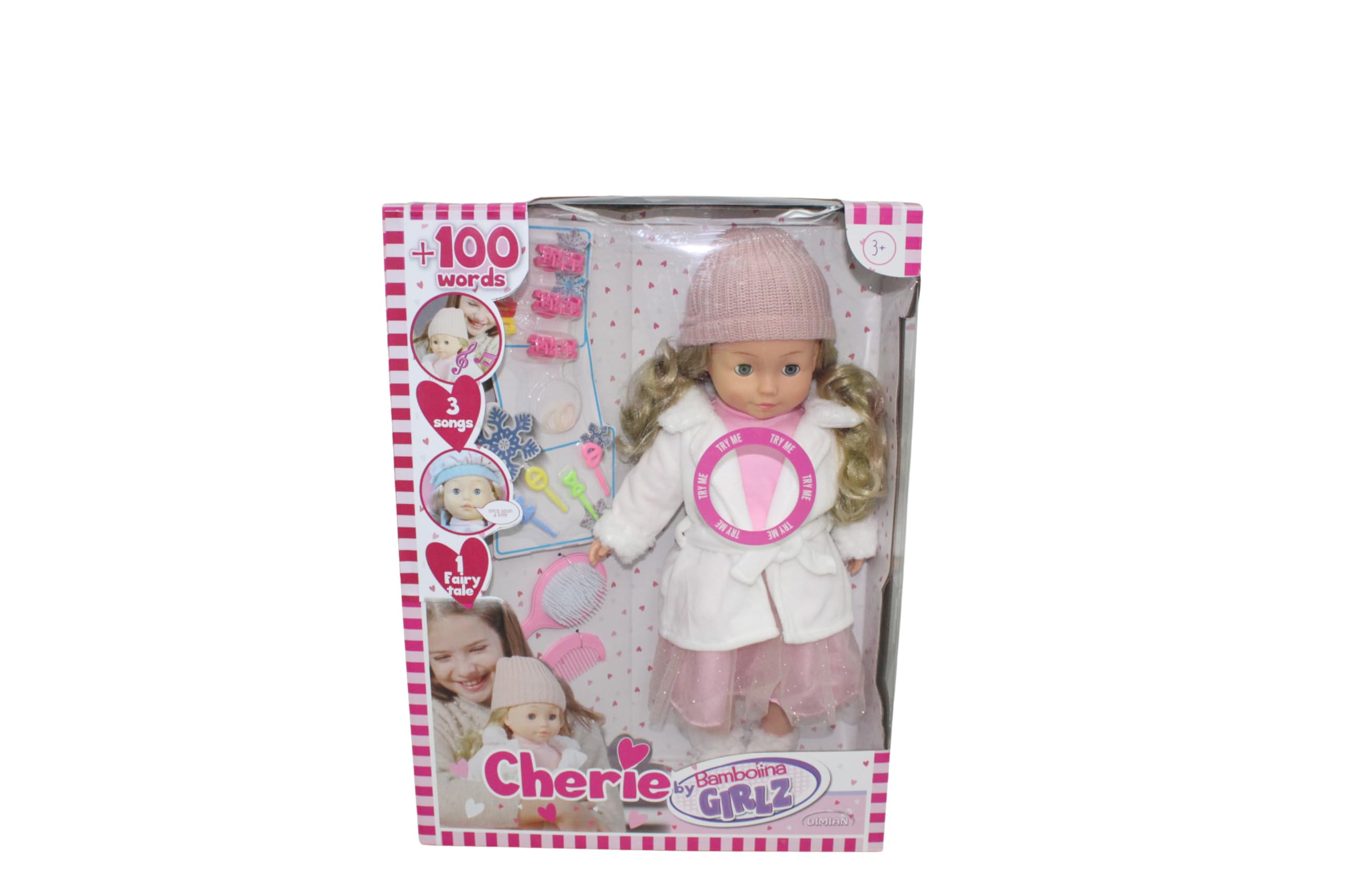 Pioupiou et Merveilles Dimian– Bambolina in Cappotto Bianco - 46 cm - Una bambola che parla, canta e racconta Cenerentola - 100 Parole e 3 canzoni - Accessori per Capelli - Texture Morbida