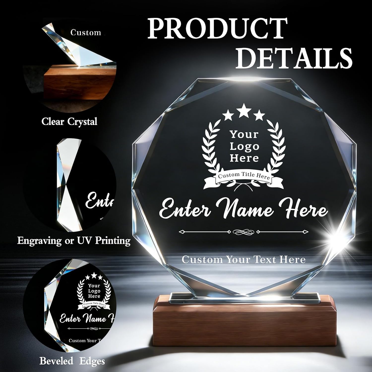 Personalized Crystal Trophy Award - Customized with Company Logo & Employee Name, Engraved Award for Corporate Recognition, Team Achievement, Years of Service, Retirement