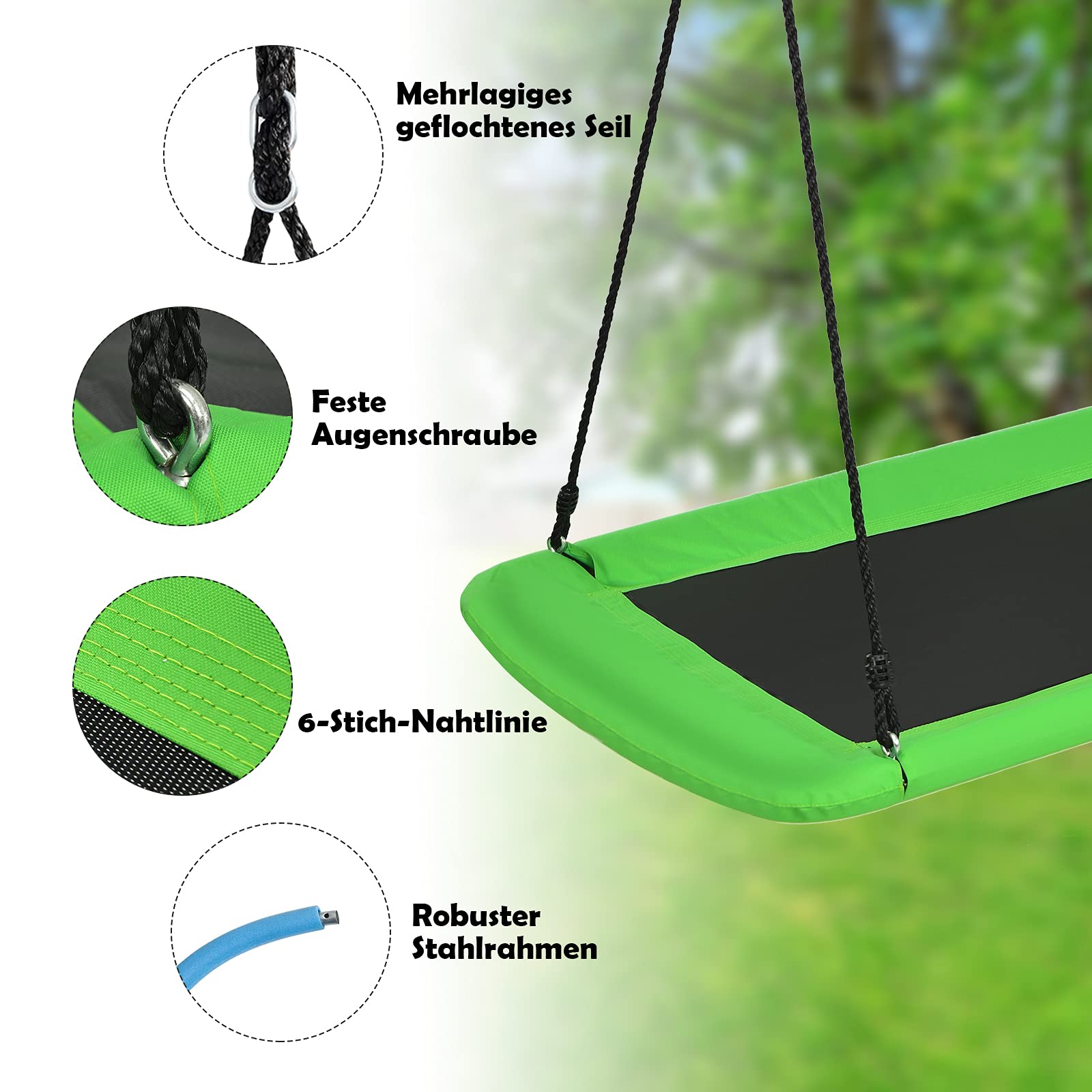 GOPLUS Huśtawka gniazdowa do użytku na zewnątrz, z regulowaną wysokością od 100 do 180 cm do 300 kg, obciążenie do 300 kg, huśtawka dziecięca, huśtawka na drzewo, huśtawka ogrodowa dla dzieci i