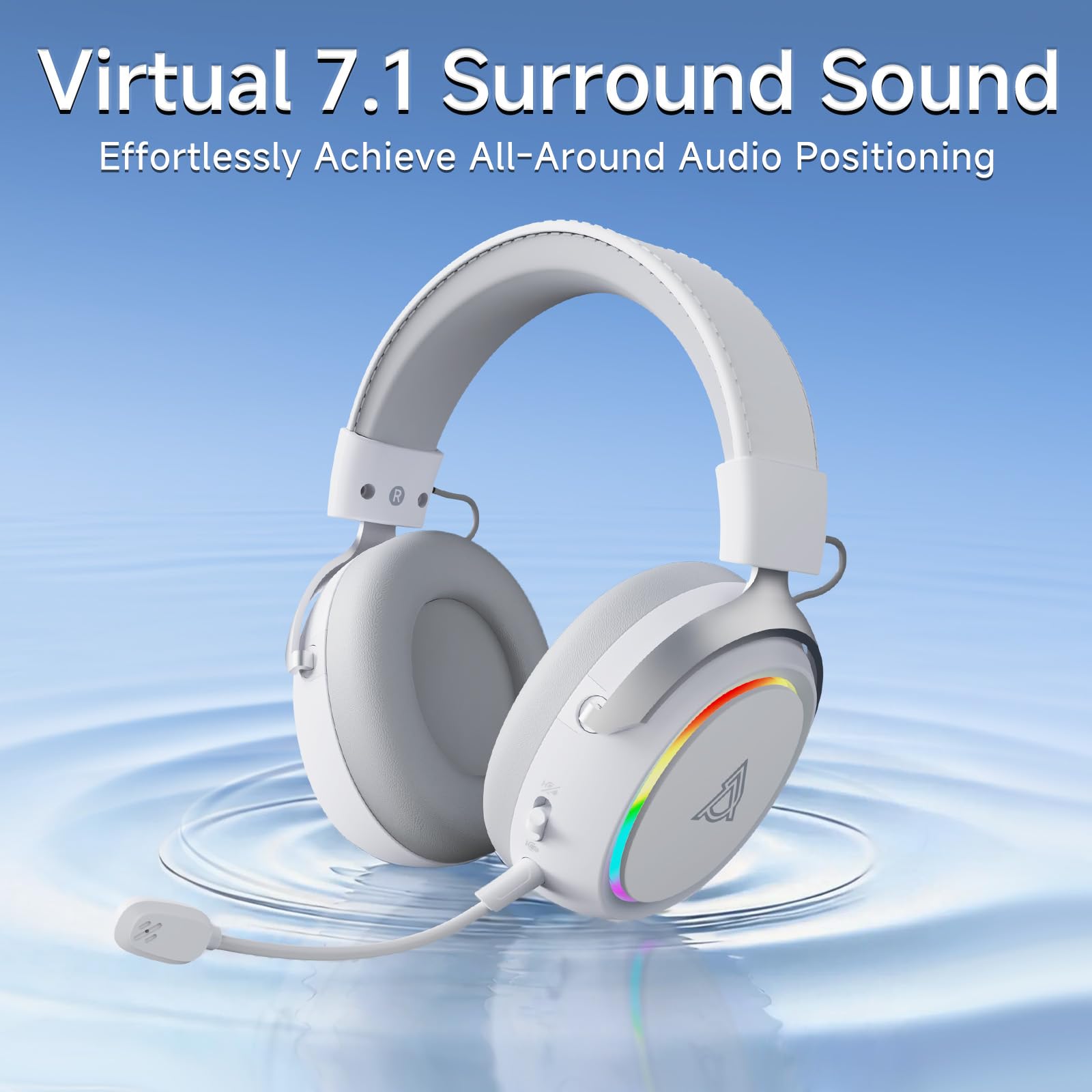 nacodex AJAZZ AHW10 Wired Gaming Headset with Detachable Microphone, DTS Headphone:X 7.1 Surround Sound, 53MM Driver, RGB Lighting Effects, for PC, Mac, PS5, PS4, Xbox, Switch, Mobile, White