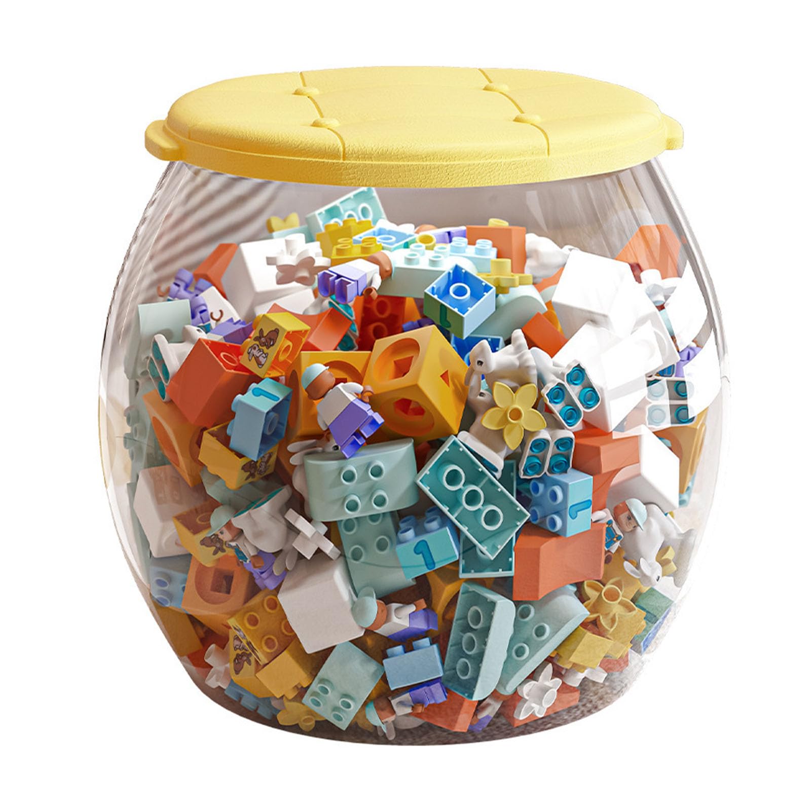 Transparent Storage StoolClear Plastic Toy with Lid, Multi-Purpose Stool(Yellow)