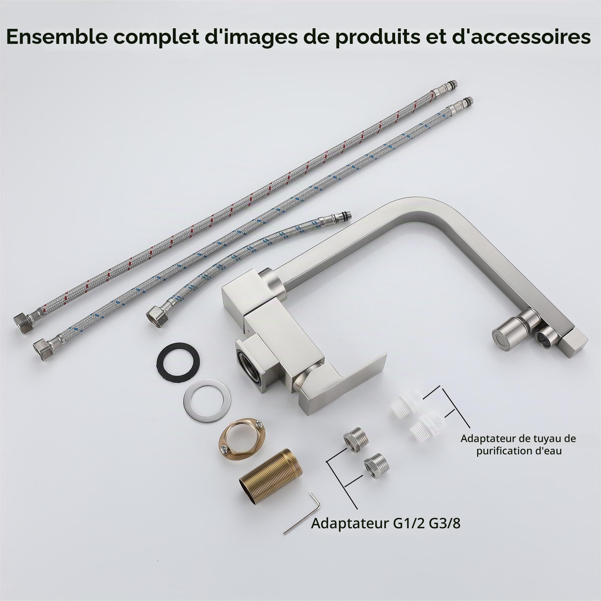 Mitigeur Cuisine Rabattable, Robinet 3 Voies Rabattable,robinet Cuisine Rabattable,Robinet De Cuisine 3 Voies,matériel En Laiton,Robinet Cuisine Pliable Sous Fenêtre (Finition Brossé)