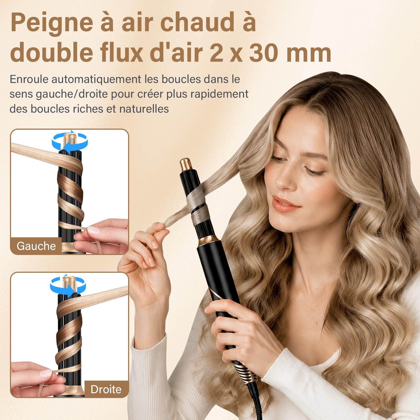 Air Styler 6 en 1 Kit Coiffure Multifonction, Sèche Cheveux, Brosse Soufflante Rotative, Fer à Friser, Peigne Lissant, Brosse Chauffante et Diffuseur pour Boucler, Lisser et Donner du Volume | Ensemble de brosses à cheveux
