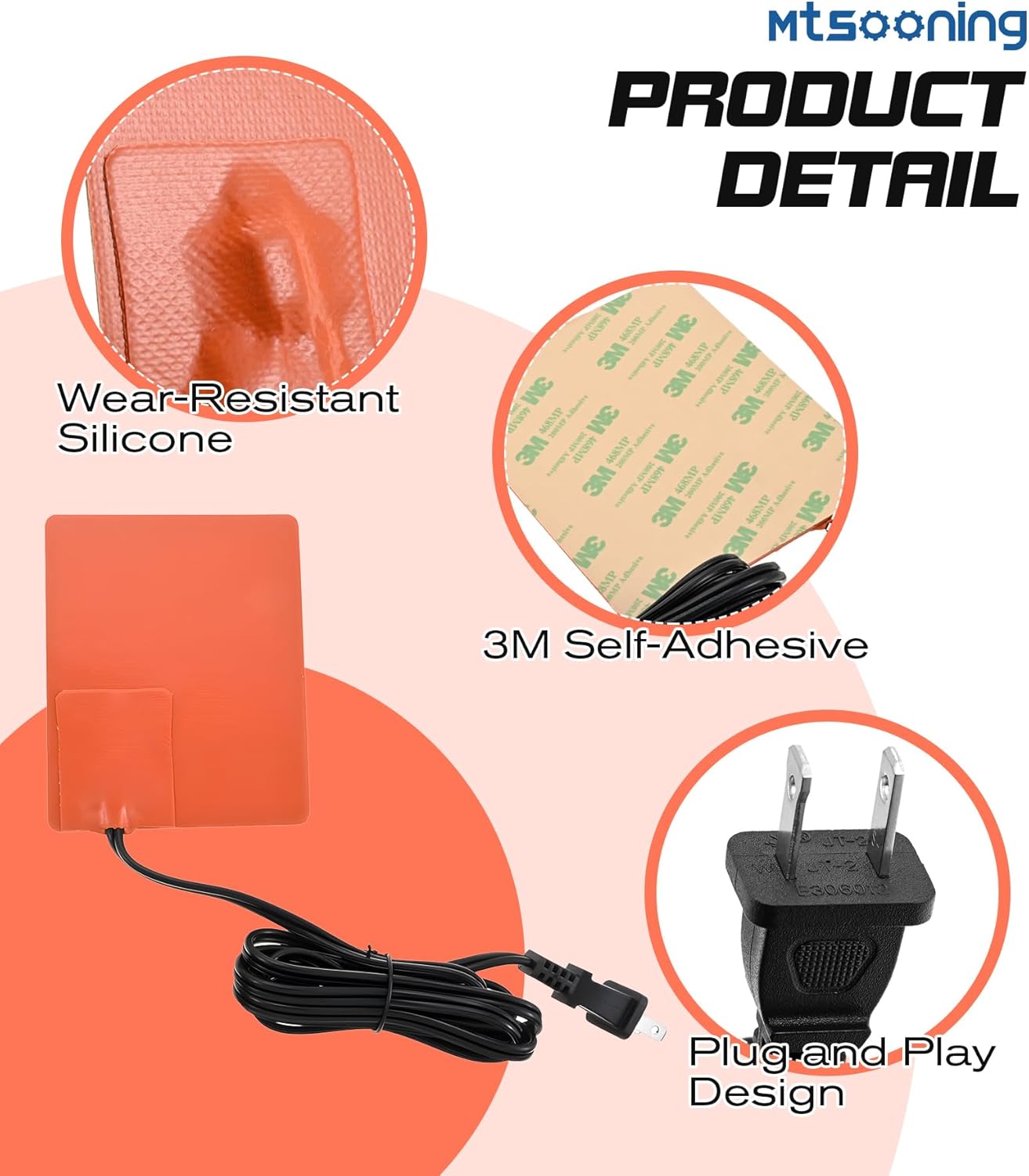 2PCS Silicone Car Engine Heater Pad, 4x5 inch Self-Adhesive Oil Pan Heater Pad with 194°F Thermal Protector, Battery Heater Pad with 70" Long Power Cord, 150W 120V Engine Block Heater Pad