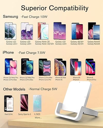 Miniatura 6 de Cargador inalámbrico, soporte de carga rápida BUBEYYIE de 10 W compatible con iPhone 14, 13, 12, 11 Pro, XR, XS, X, 8 Plus, Samsung Galaxy S22, S22,