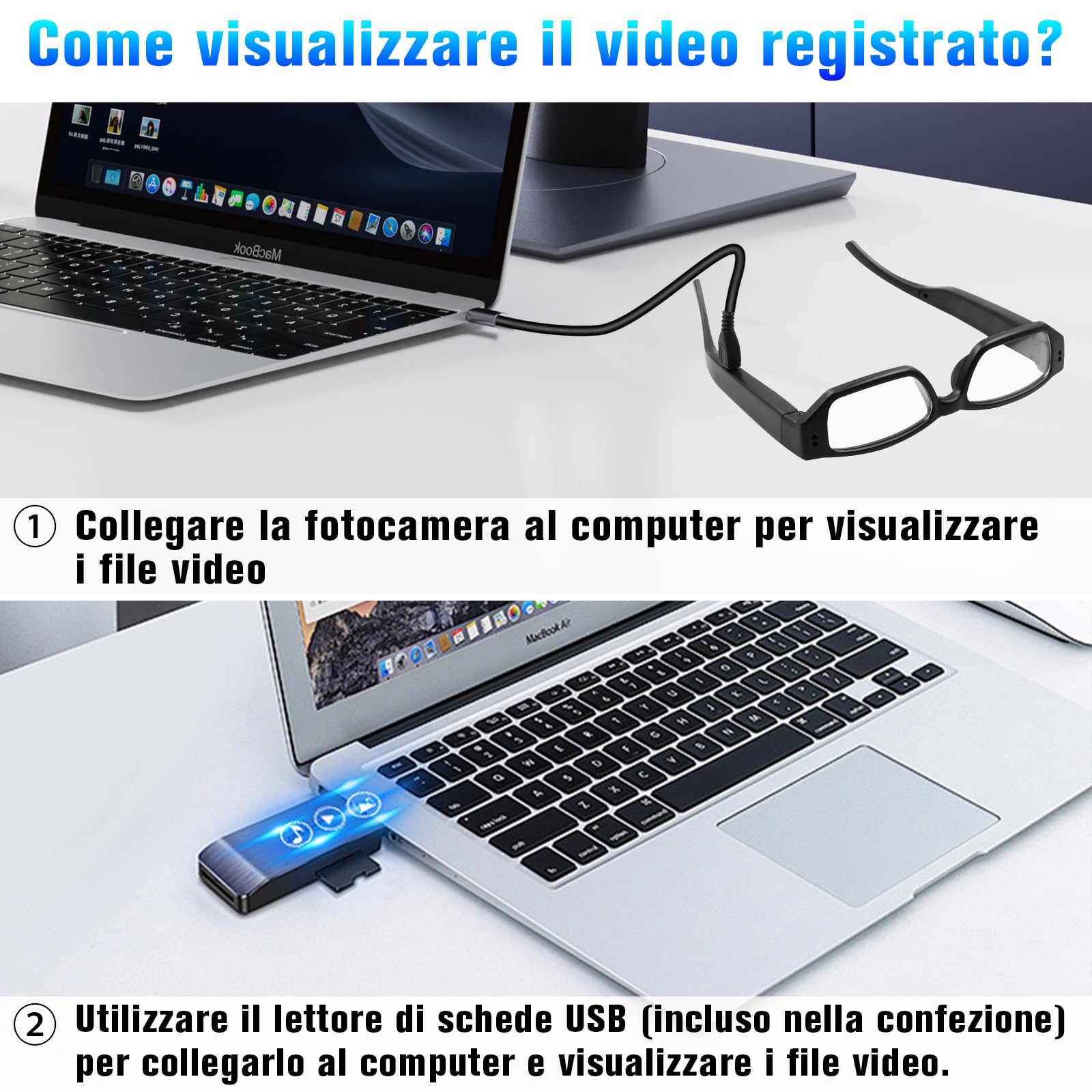 Telecamera Nascosta 16GB, Occhiali con Telecamera Spia HD 1080P, Occhiali con Mini Telecamera Spia Nascosta, Videocamera Sportiva per Registrazioni in Bicicletta e Attività all'aperto