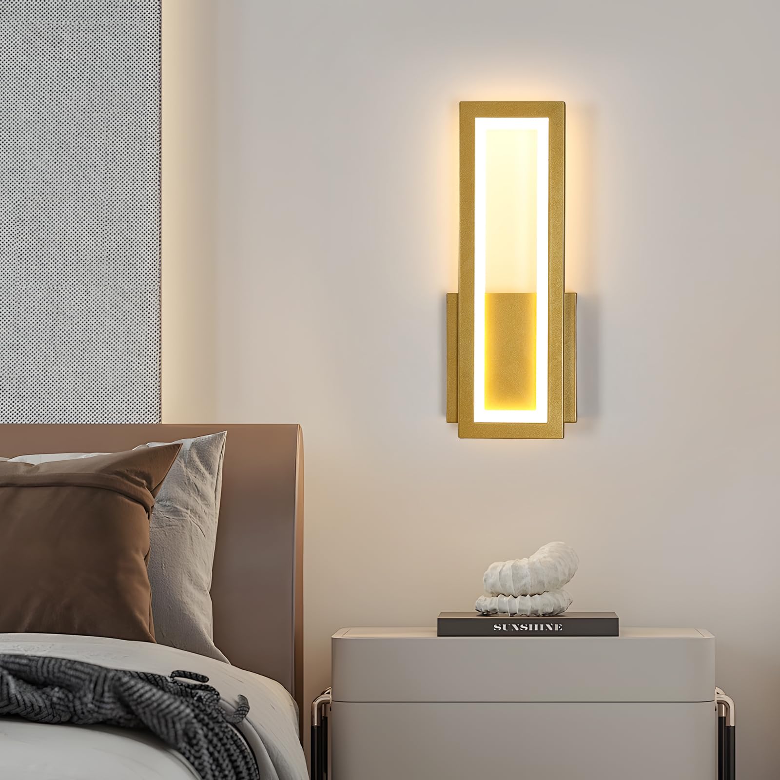 Osairous Applique LED da Parete Interno, 16W 2000LM Lampada da Parete Moderno in Acrilico, Lampada a Muro Oro Corridoio Luce Calda 3000K per Soggiorno, Camera da Letto, Studio, Balcone, 32CM