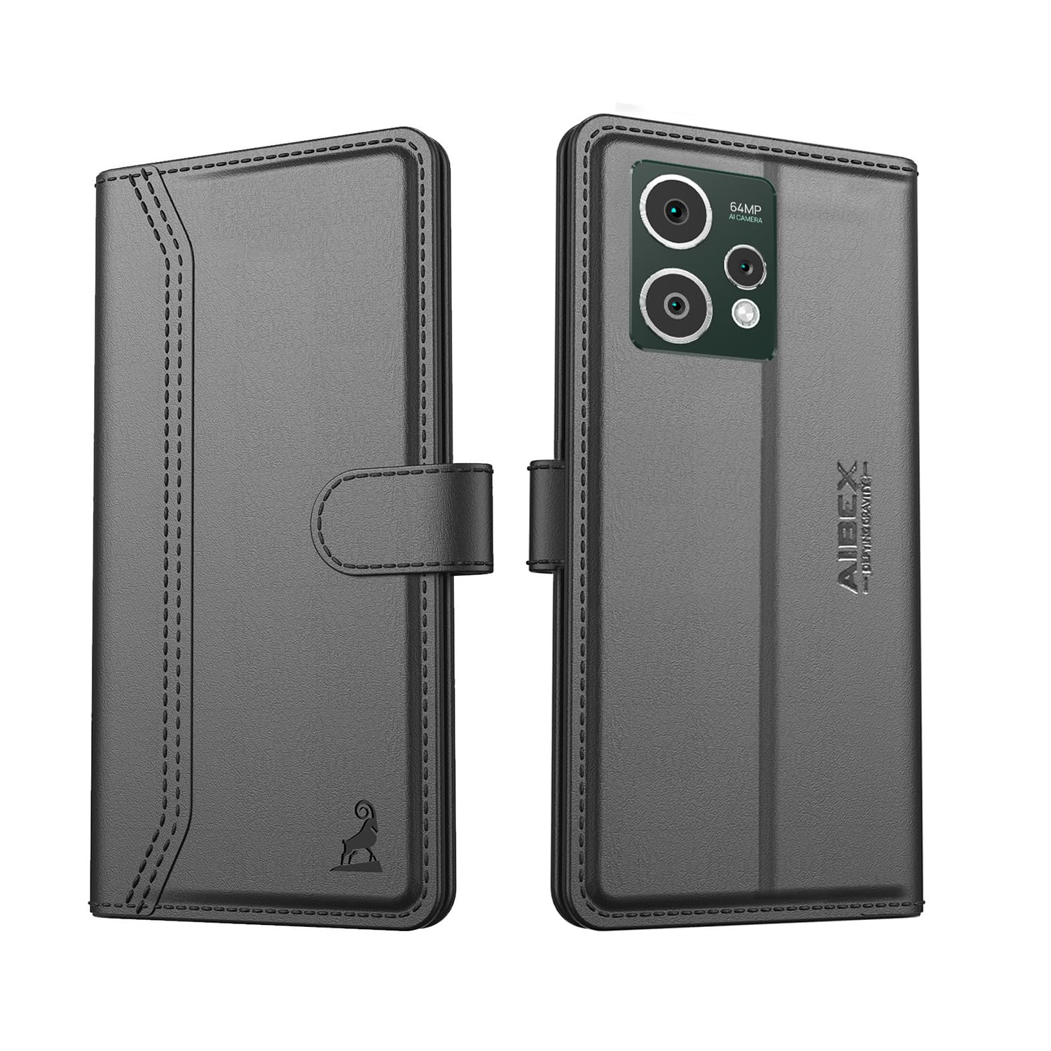 AIBEX ® HMD Crest Max 5G / HMD Crest 5G Flip Cover Leather Finish | Inside TPU with Card Pockets | Wallet Stand | Complete Protection Flip Case Black