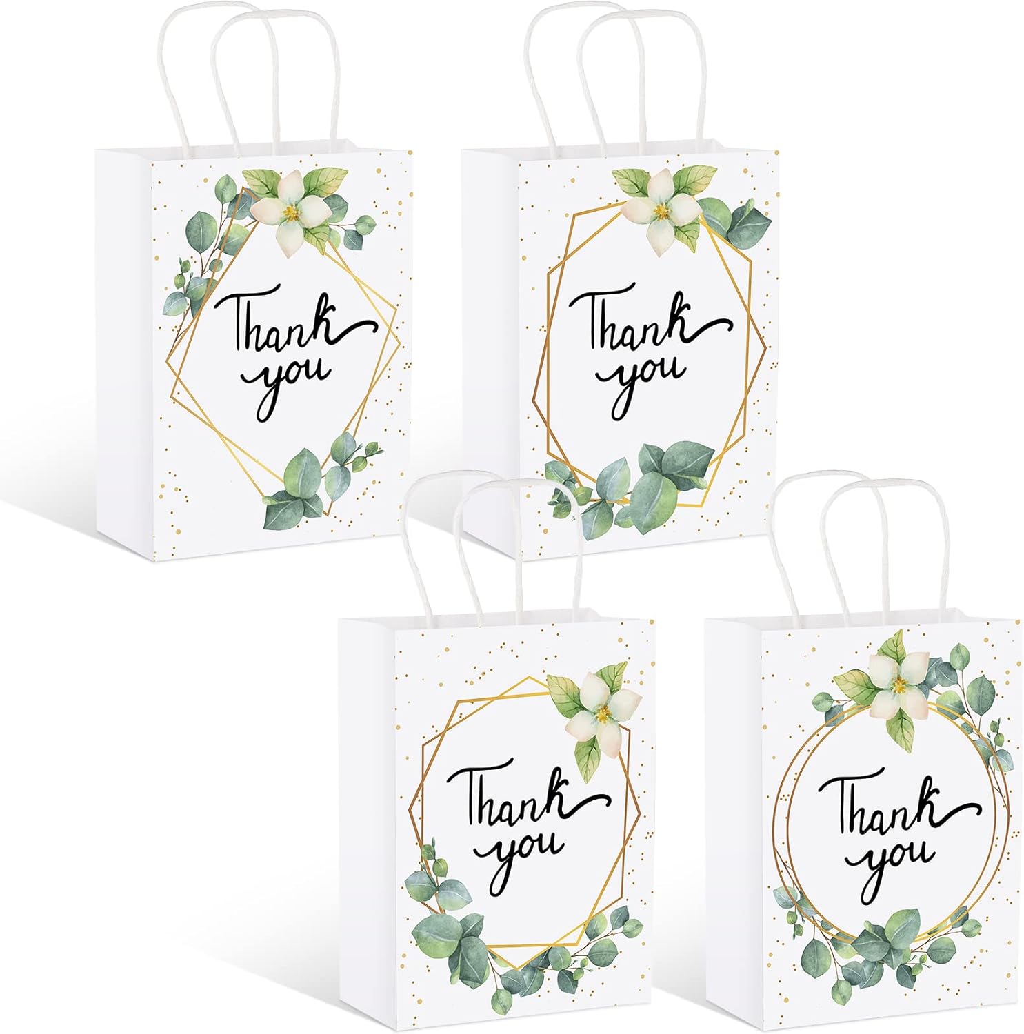 Greenery Eucalyptus Small Thank You Bags Floral Design Paper Gift Bags with Handles