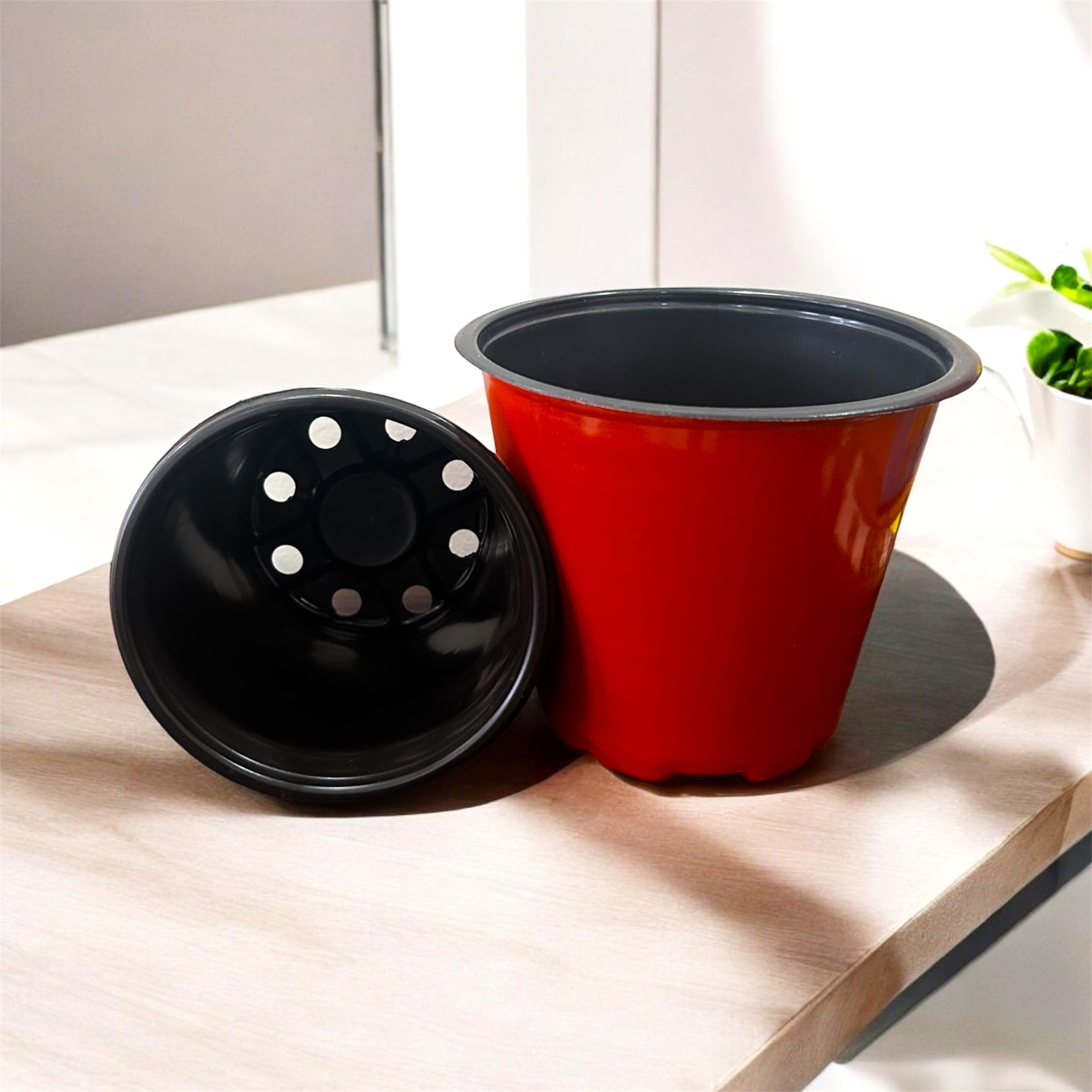 Gachera Thermoformed Plastic Flower Pots, Durable, Flexible, Unbreakable, Multiple Drainage Holes, Best for Indoor Plants, Terrace Garden, Nursery (Pack of 15, 6 Inch)