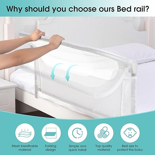Miniatura 3 de NUTIKAS Barandilla protectora para cama de bebé para niños pequeños - rieles de cama de 46 pulgadas para niños pequeños para cama individual,