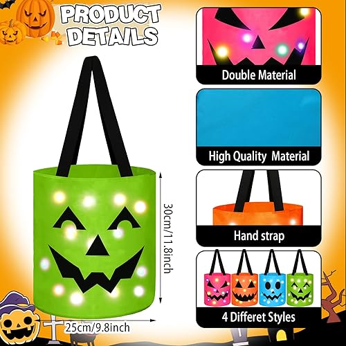 Miniatura 8 de 4 bolsas de dulces de Halloween con luz LED, bolsas de dulces de Halloween, bolsas de golosinas iluminadas para fiesta de Halloween, bolsas de
