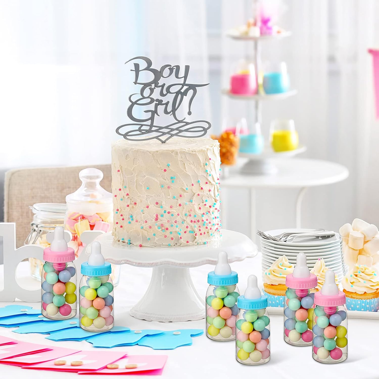 16 Pack Candy Bottles for Baby Shower 4 Inch Mini Baby Bottle Gender Reveal Party Favors for Guests Blue Pink Candy Bottles for Boy Girl Twins Birthday Party Supplies
