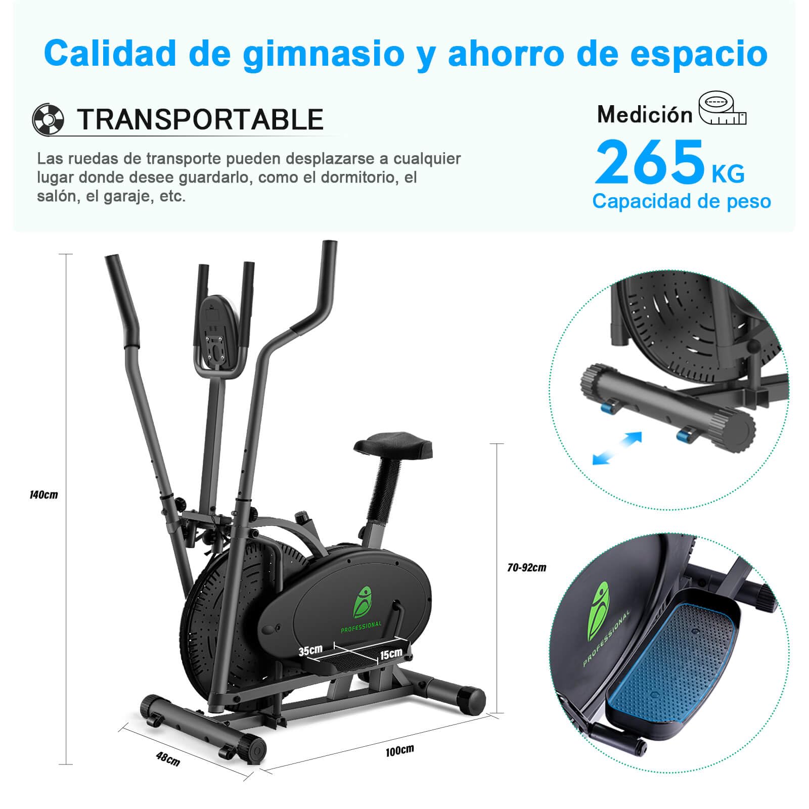 Bicicleta Elíptica para Casa, 2 en 1 Ergonómico Elliptical Cross Trainer con Asiento Ajustable Y Resistencia, Pantalla LCD, Ahorro De Espacio 265 LBS Capacidad De Carga
