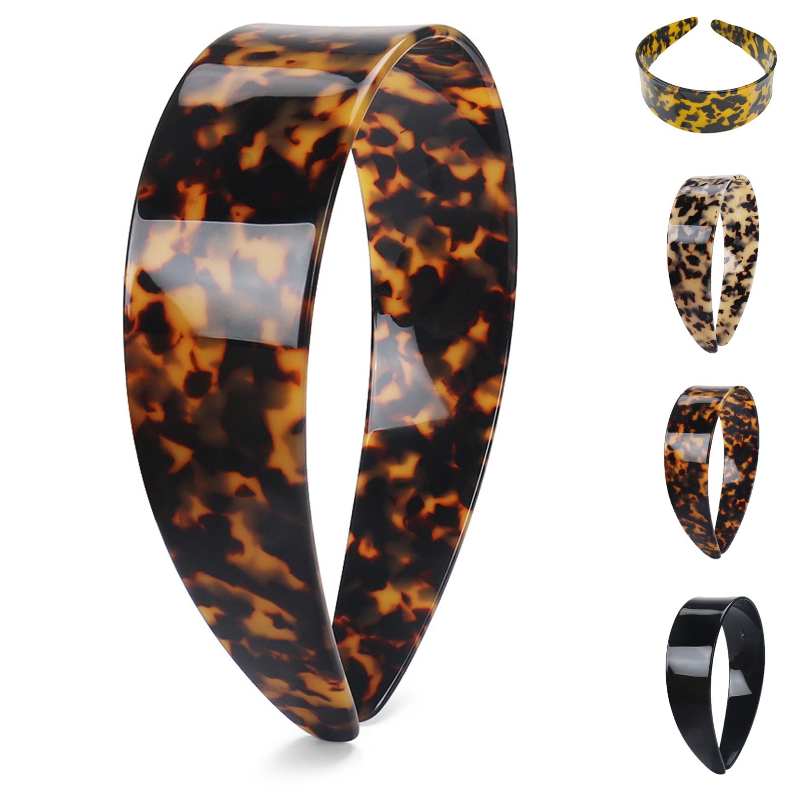 Wide Tortoise Shell Headband with Teeth Grip - Premium Tortoise Headbands for Women - Thick Non Slip Flexible Resin Hair Band for Daily Commute & Styling (Dark Tortoiseshell)