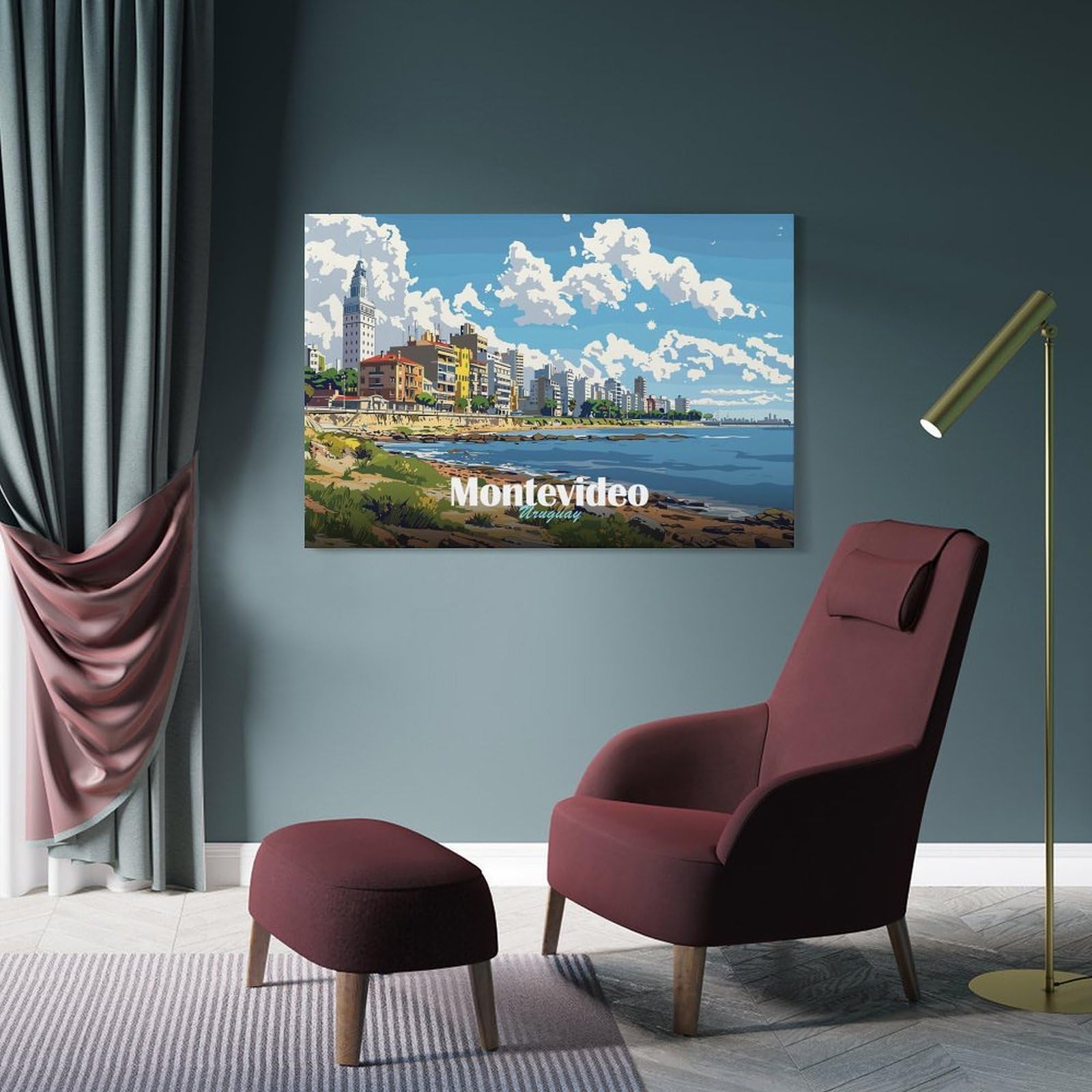 Junmoney Montevideo Cityscape Wall Art Print, 24x36inch(60x90cm), for Bedroom Decor, Cosy Corners Or Studios, Canvas Wall Decor for Personal Spaces