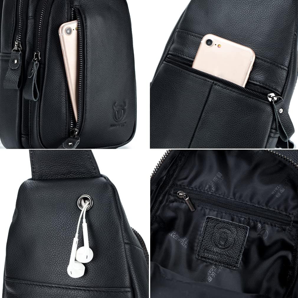 KPYWZER Vintage Leather Sling Bag Backpack for Men Crossbody Shoulder Chest Day Pack Backpacks - Image 6