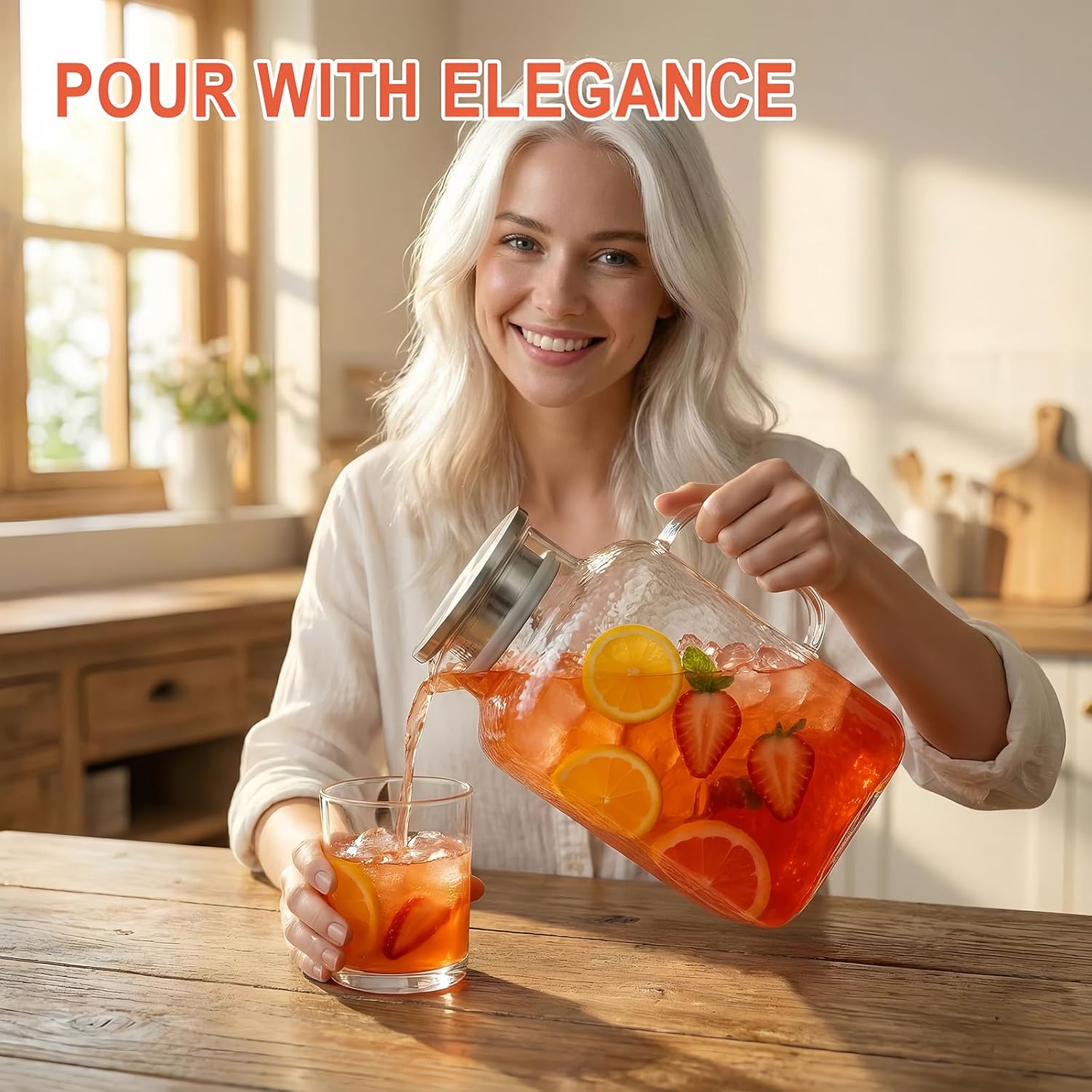 1 Gallon Glass Pitcher with Lid, Glass Water Pitcher with Handle for Fridge, Iced Tea Pitcher, Cold/Hot water jug,Large Jug for Coffee, Juice and Homemade Beverage（Free anti-scratch pad）