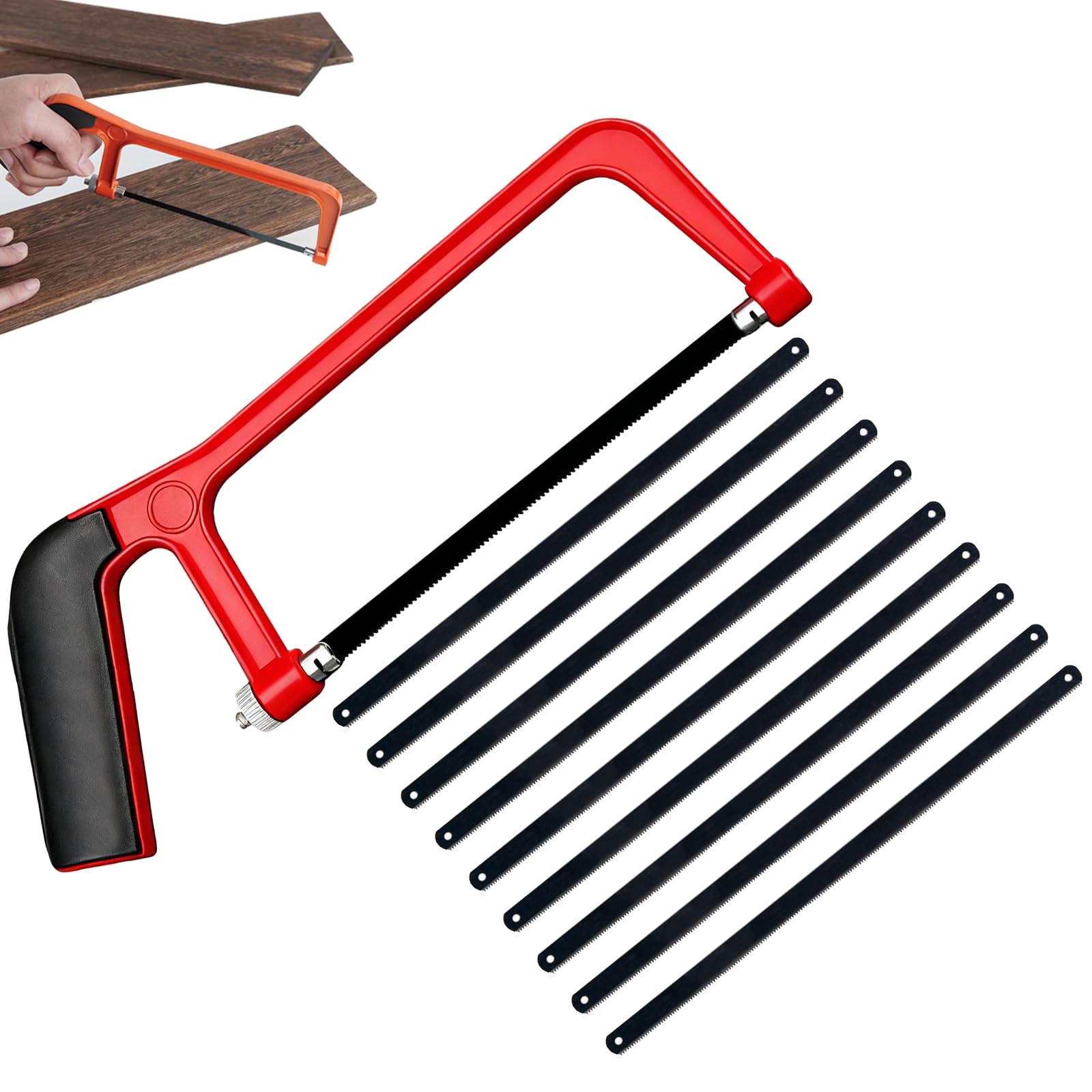 Junior Hacksaw Blades, Mini Hacksaw with 10 Hacksaws Blades, Small Hand Saw with Adjustable Frame, Hacksa w for Metal Cutting, Heavy Duty Mini Hacksaws for Cutting Plastic,PVC Pipe,Tile, DIY Projects