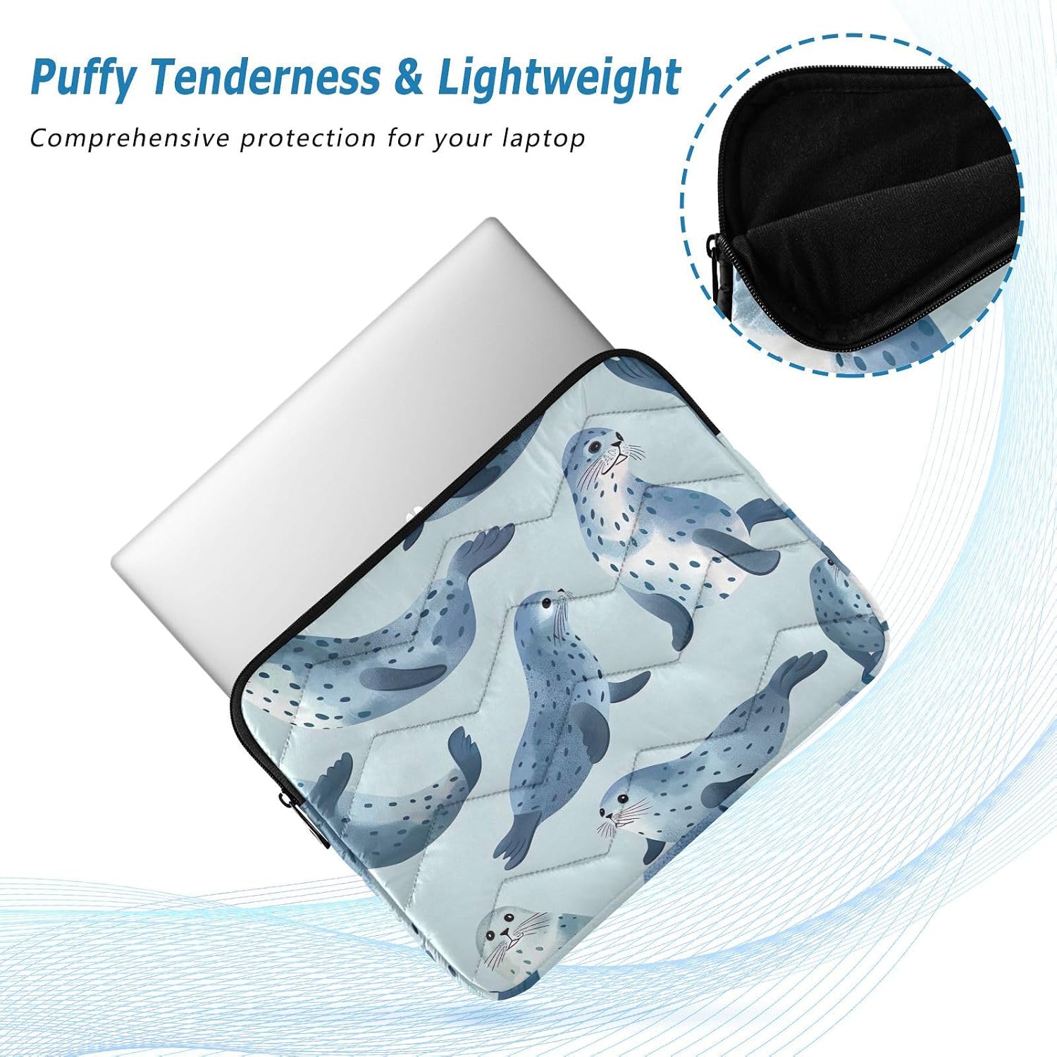 Cute Seal Blue Laptop Sleeves 13.3 Inch Laptop Case Sleeve Laptop 14 Inch image 5
