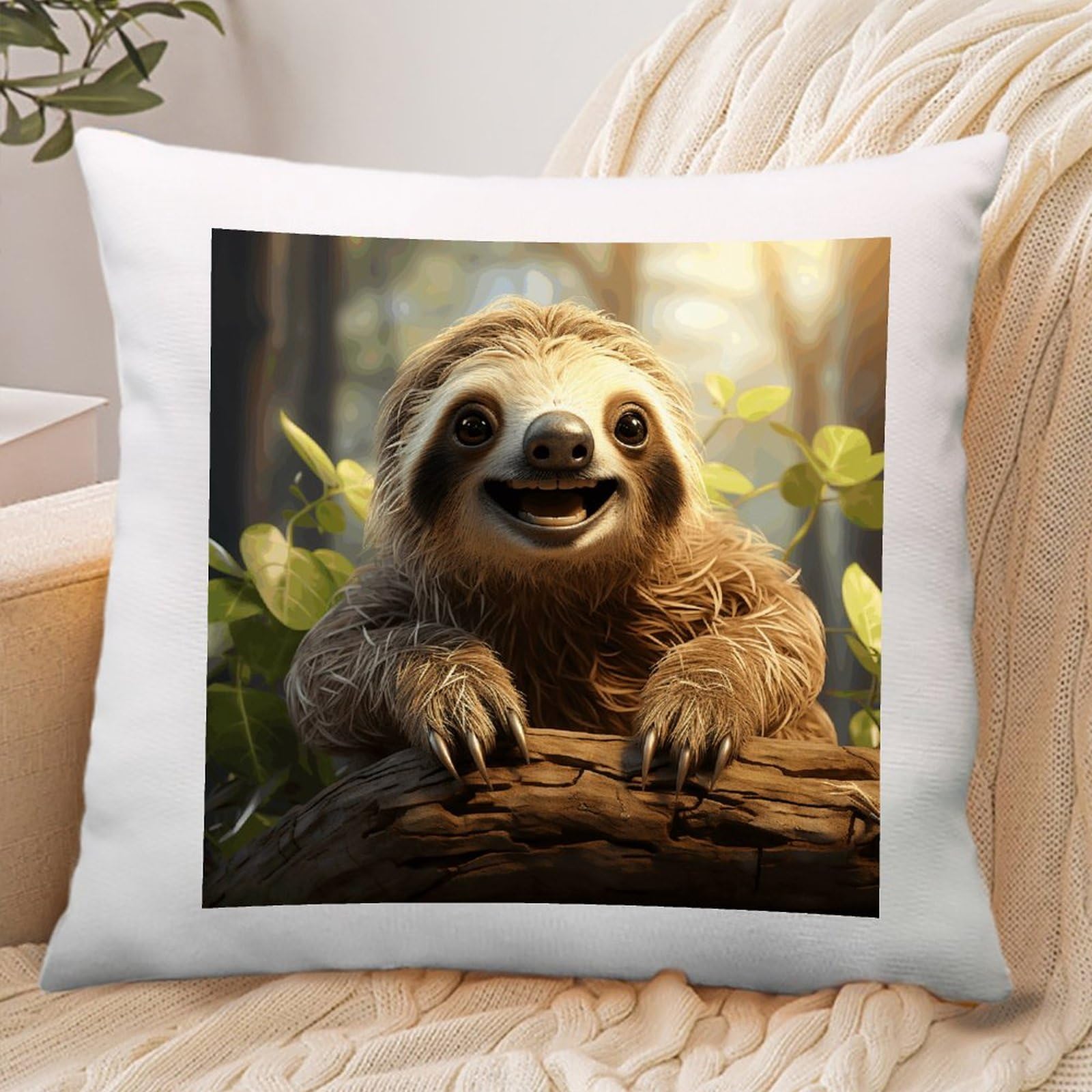VstaDank Cartoon Sloth Throw Pillow Covers Square Cushion Cases with Zipper Soft Cotton and Linen Pillowcase Luxury Cozy Pillows Shams Lumbar Pillow Shells for All Seasons