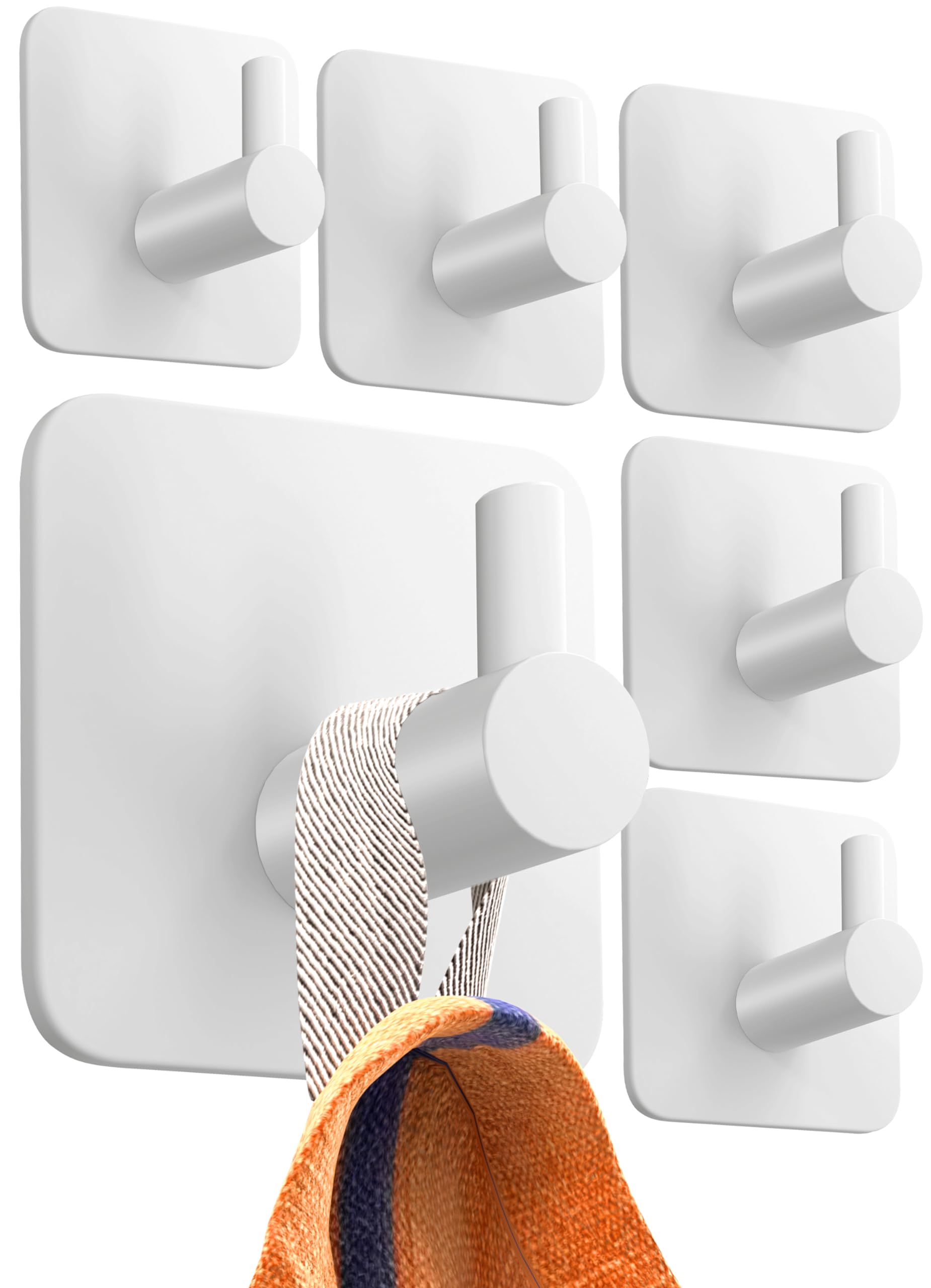 4smile Handtuchhalter ohne Bohren, 6er Set, weiß - Badezimmer Handtuchhalter aus Edelstahl, funktionale Klebehaken, hohe Tragkraft - Wasserfeste Haken für Bad, Haken selbstklebend, Handtuchhaken