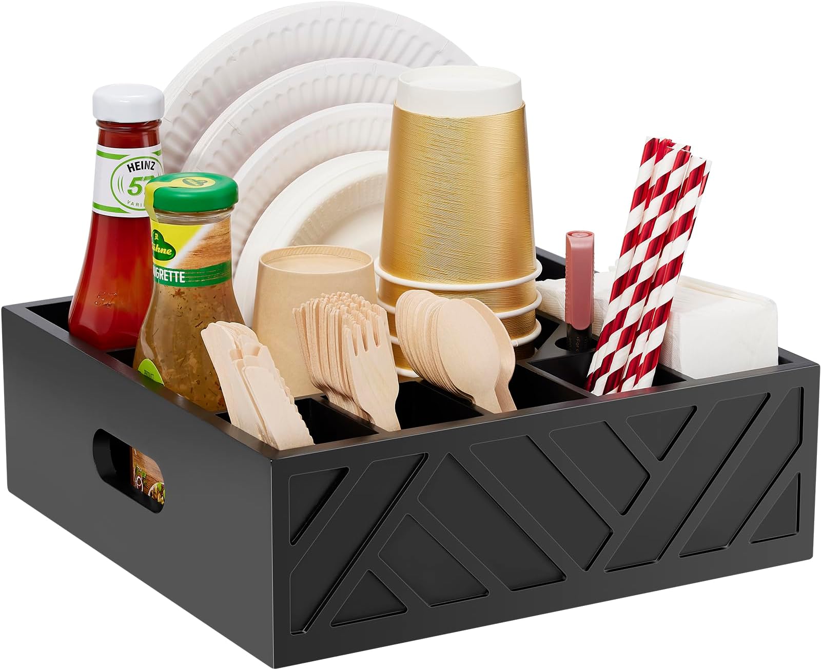 Amazon.com: Rehuei Paper Plate Holder Utensil Caddy Organizer - Rustic ...