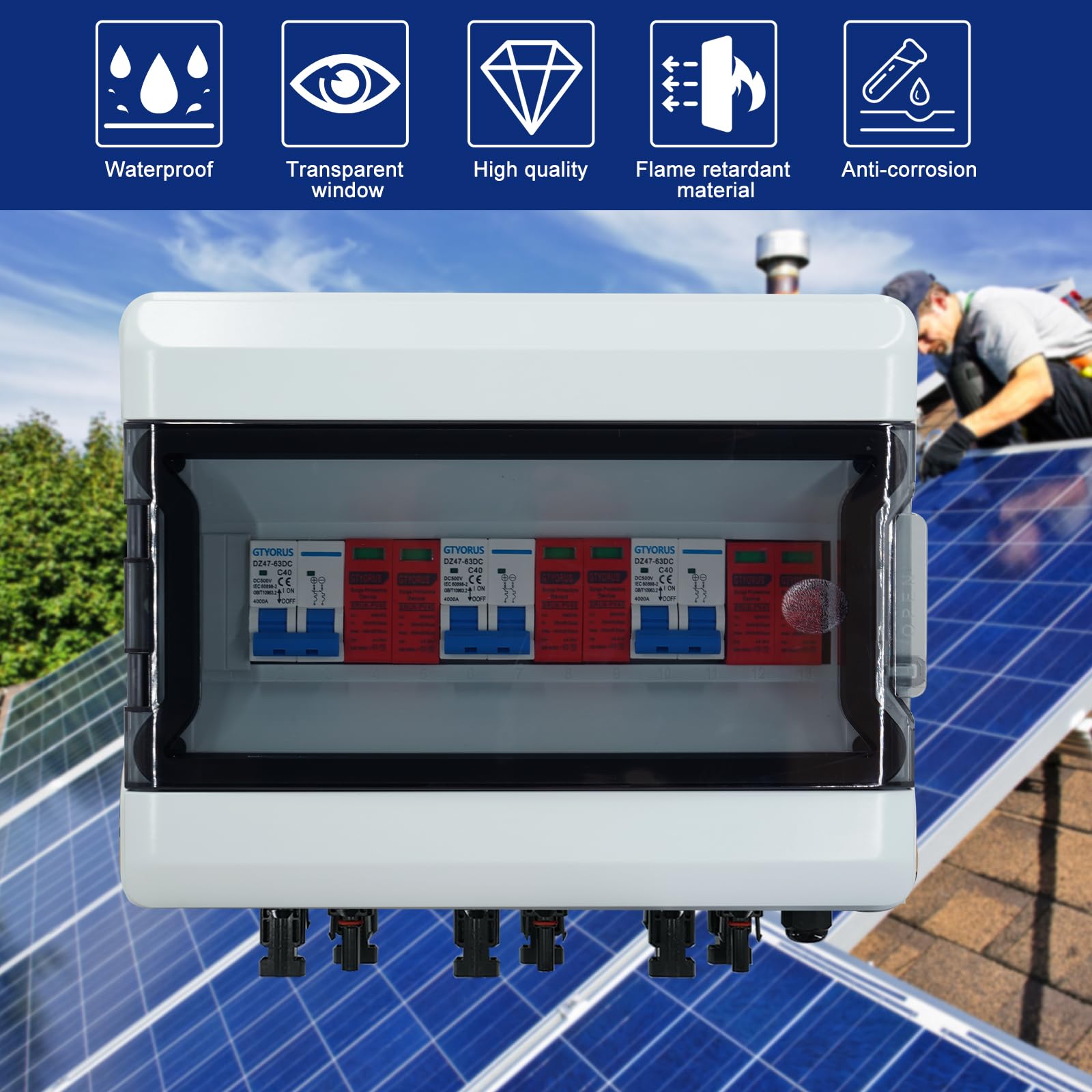 Boîte Photovoltaïque, zabezpieczenie przed przepięciem DC, wyłącznik solarny z wtyczką solarną, 3 struny 500 V, fotowoltaiczny, DC wyłącznik nadprądowy, ochrona odgromowa, uziemienie do