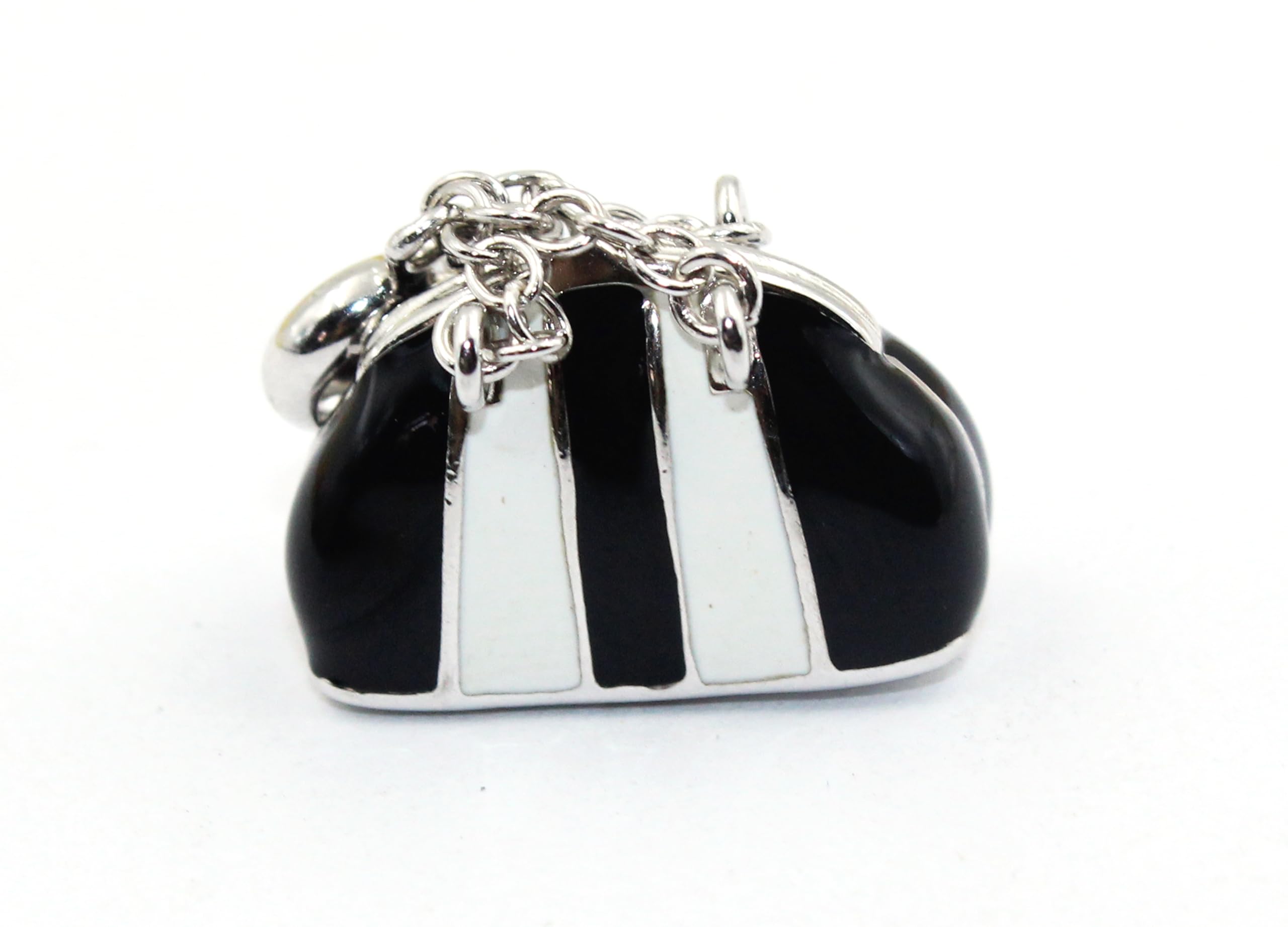 Handbag Charm, Black White Enamel Purse Pendant 925 Sterling Silver High Bracelet Charm-image-15