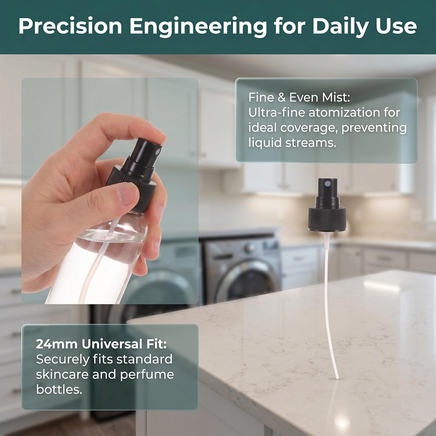 TEHAUX 30pcs Spray Bottle Tops Replacement for Fragrance and Cosmetic Bottles, 28 Caliber Fine Mist Sprayer Caps with 8.3' Dip Tube, Pp Material, Upgraded Sprayer Caps for Daily