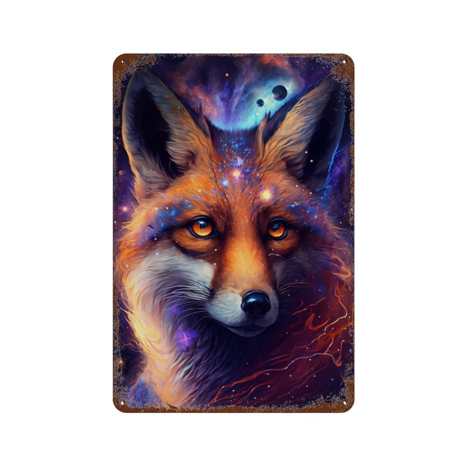 Rustic Tin Plaque Cosmic Fox Portrait-20 11.8"x7.9", Vintage Wall Decor for Pub, Kitchen And Man Cave Decor
